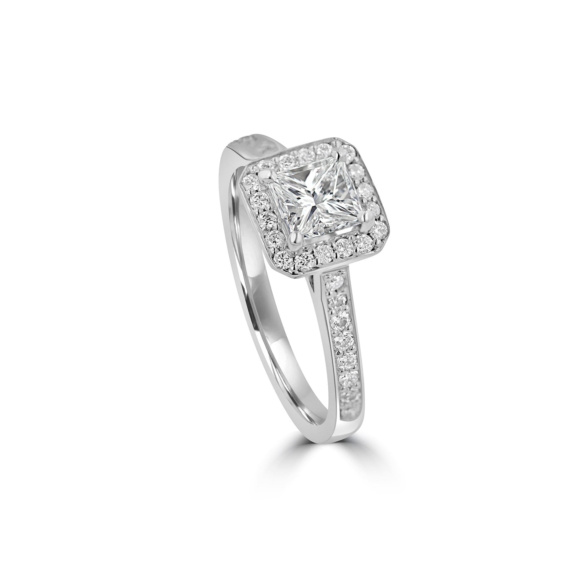 Platinum Princess Cut Diamond Halo Pre-Owned Ring