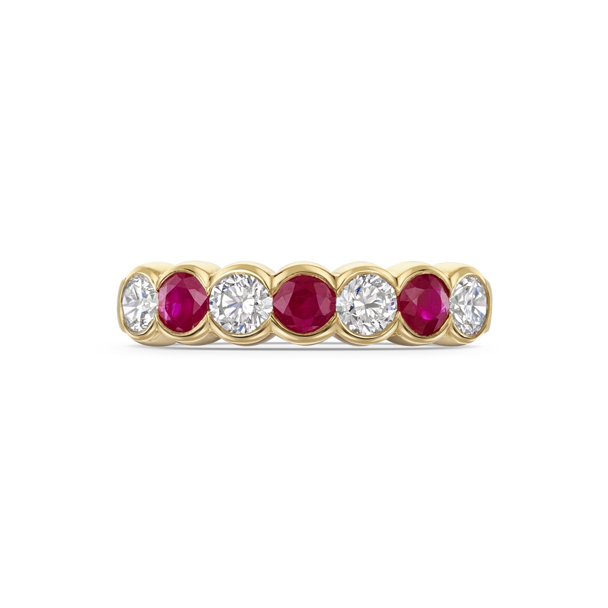 18ct Yellow Gold Round Ruby and Diamond Scalloped Edge Eternity Ring