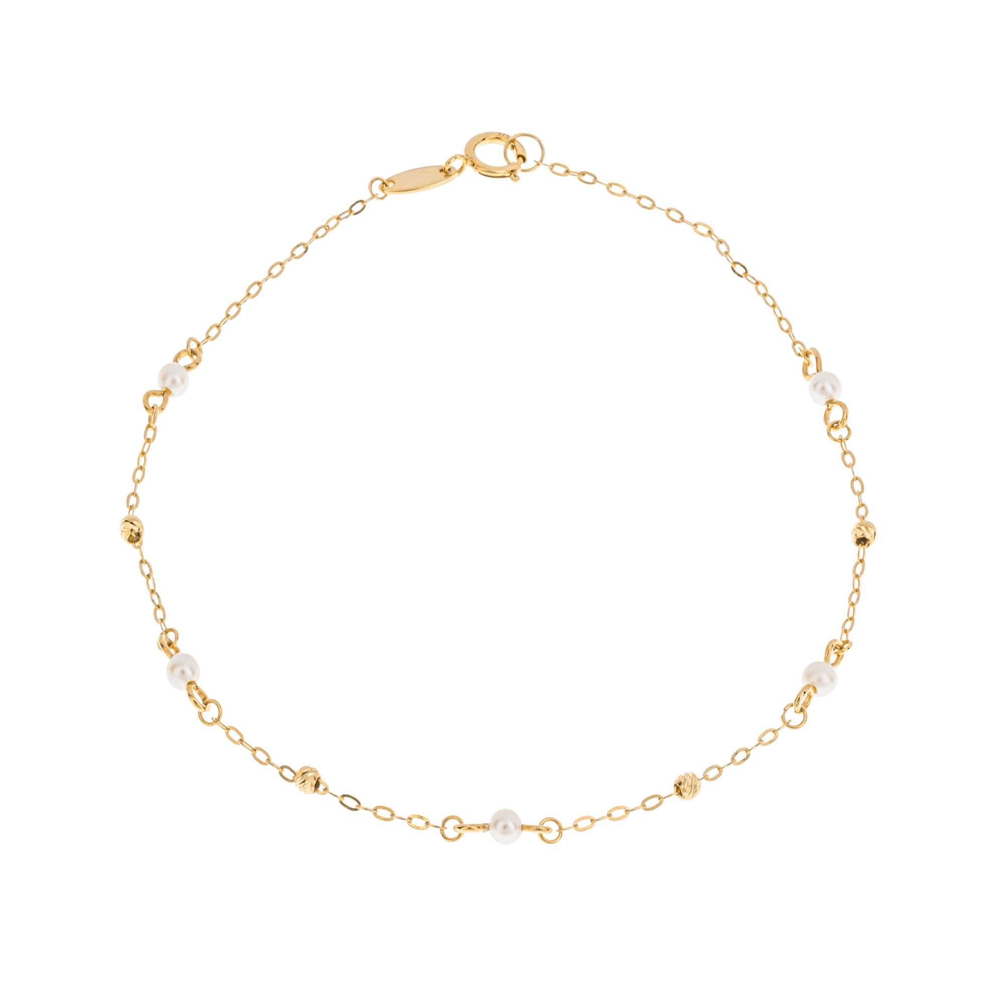 Delicate 9ct Gold Chain Bracelet With Pearls and Gold Beads