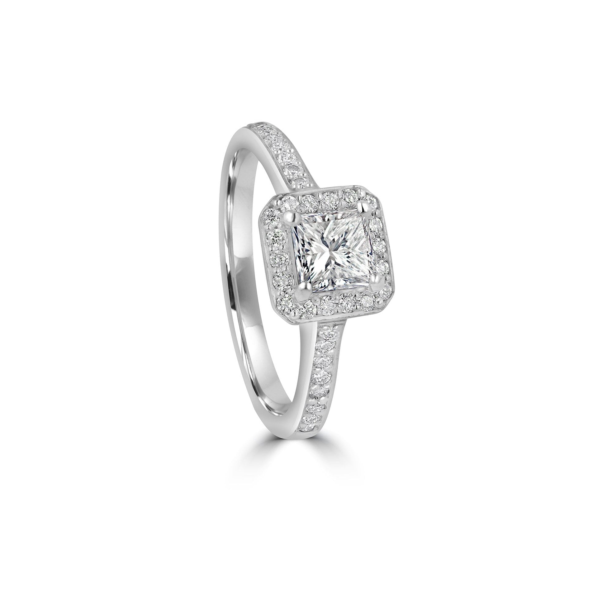 Platinum Princess Cut Diamond Halo Pre-Owned Ring