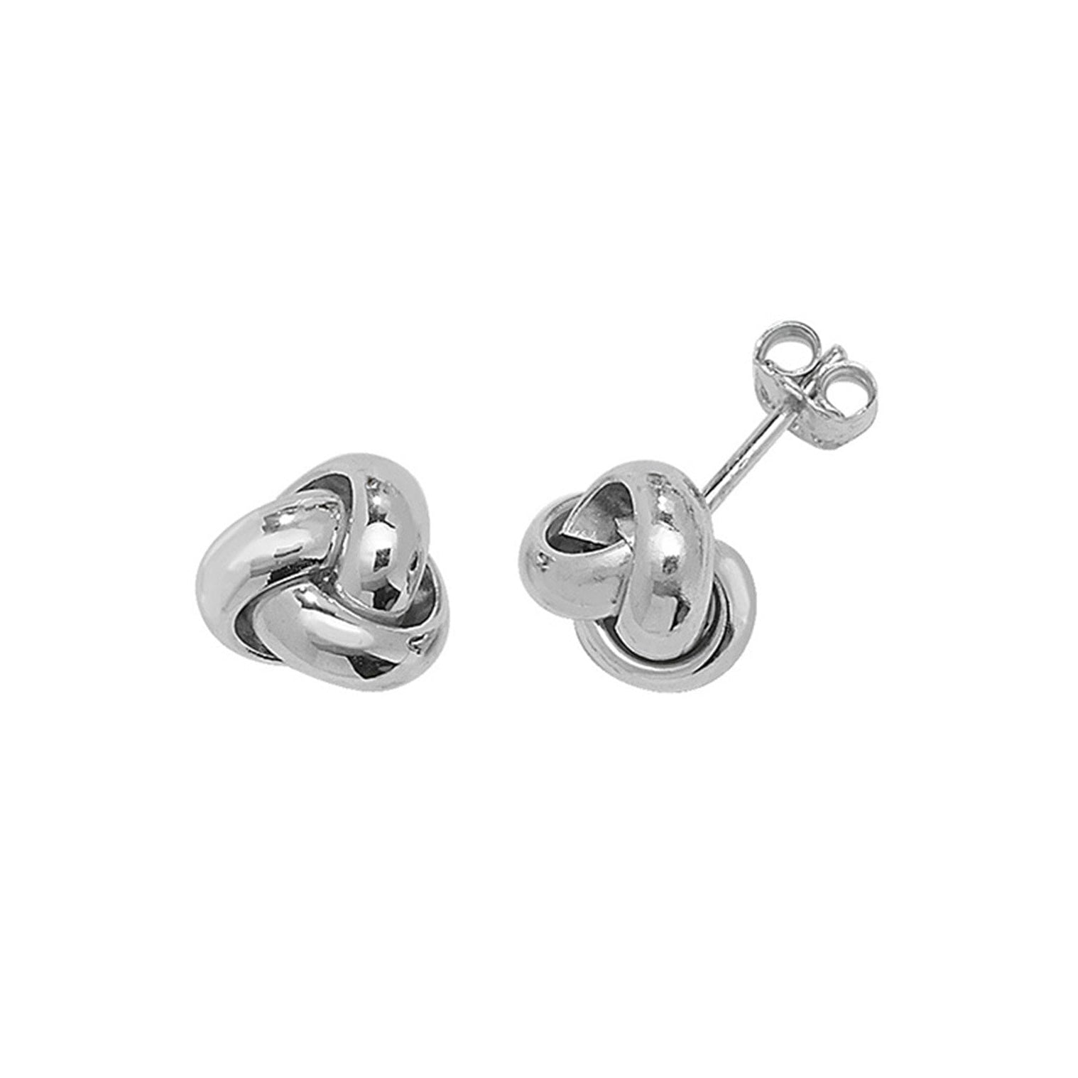 9ct White Gold 3 Band Knot Stud Earrings
