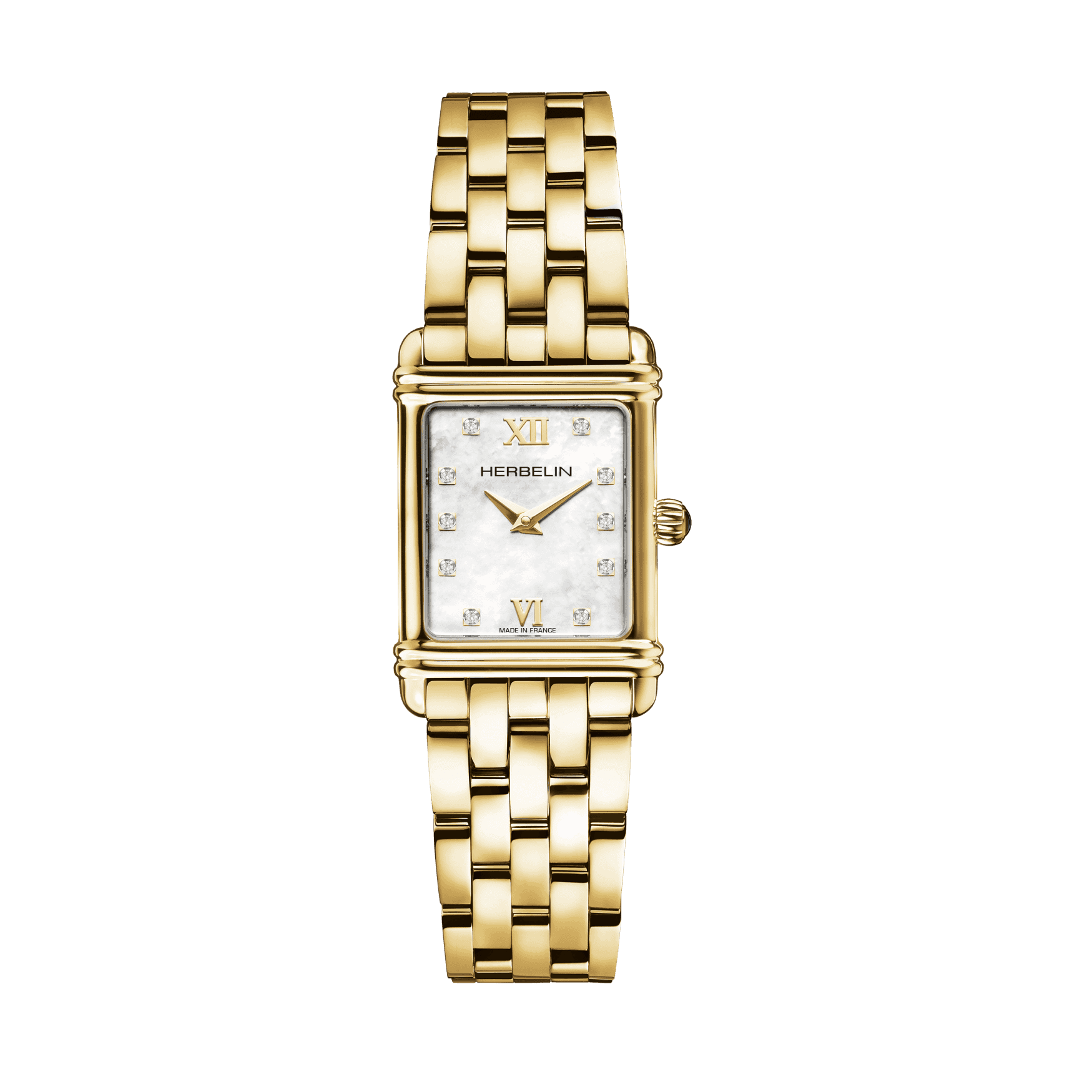 Women's Herbelin Art Deco Gold PVD Watch with Rectangular Mother of Pearl Dial