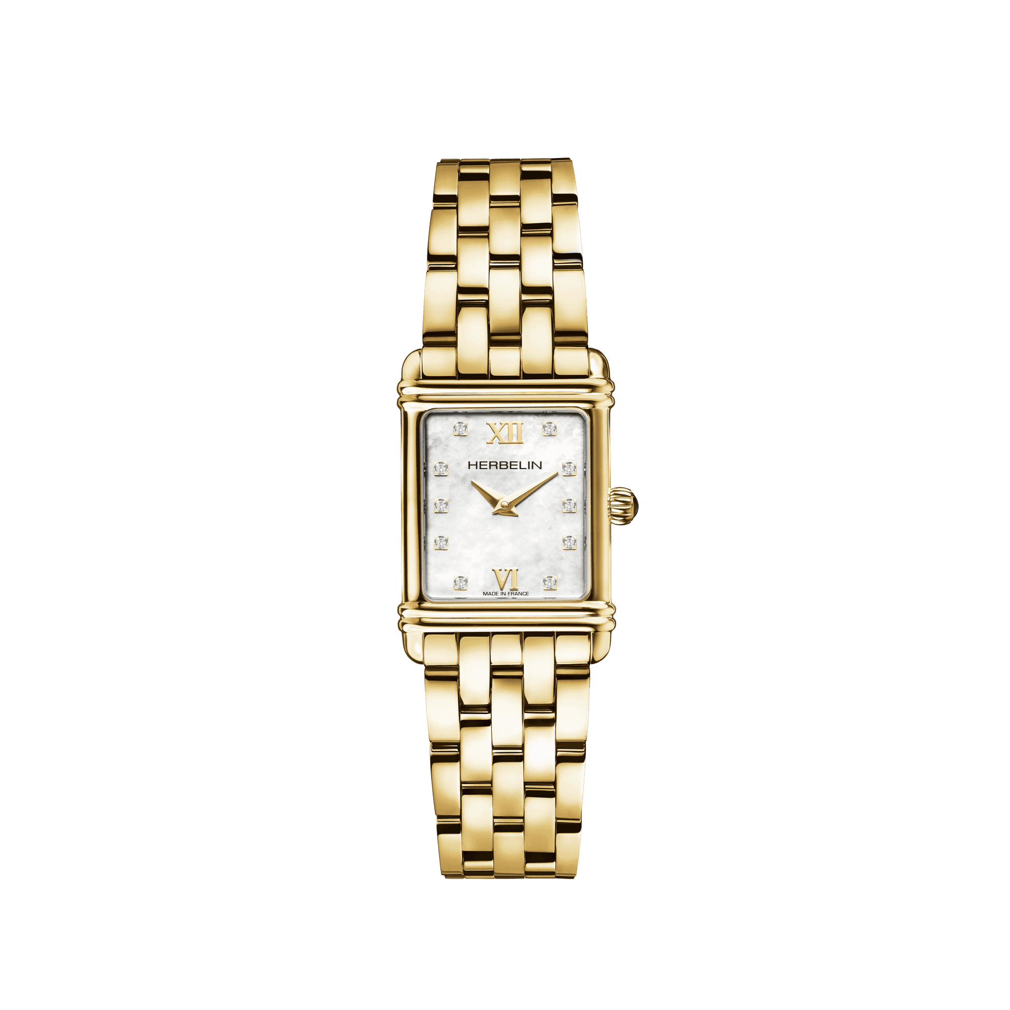 Women's Herbelin Art Deco Gold PVD Watch with Rectangular Mother of Pearl Dial
