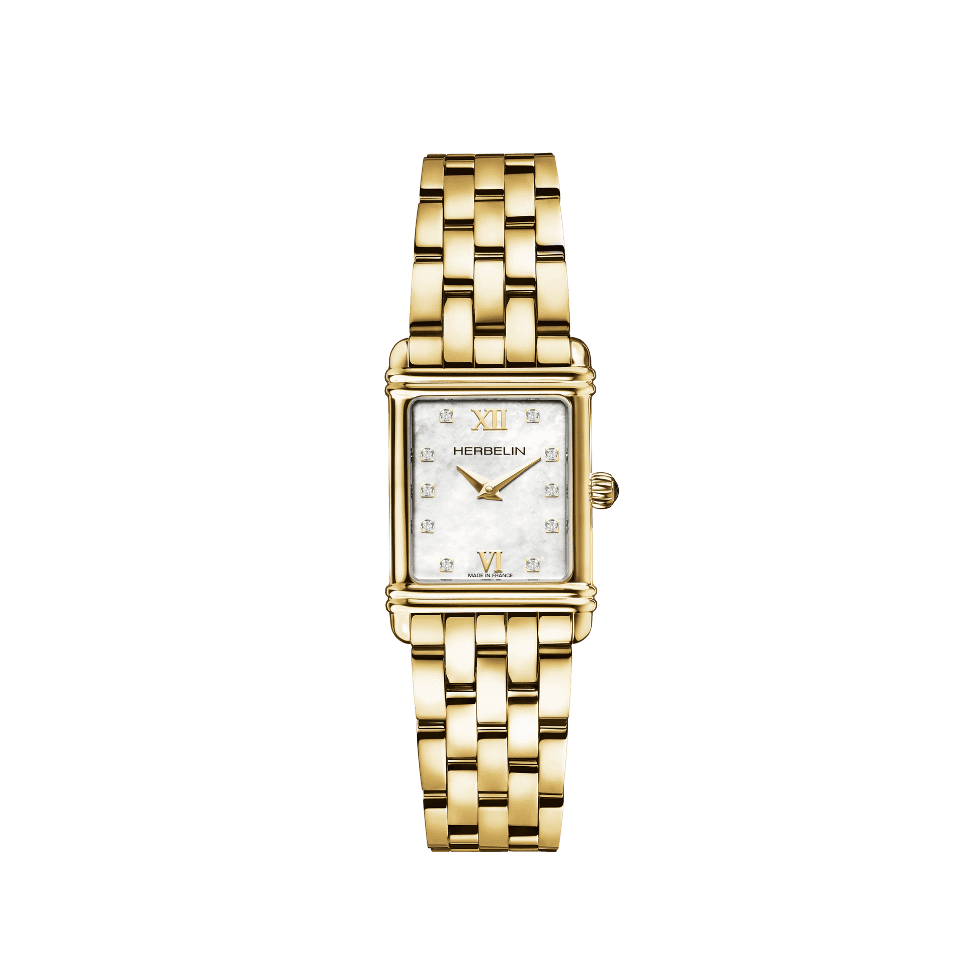 Women's Herbelin Art Deco Gold PVD Watch with Rectangular Mother of Pearl Dial