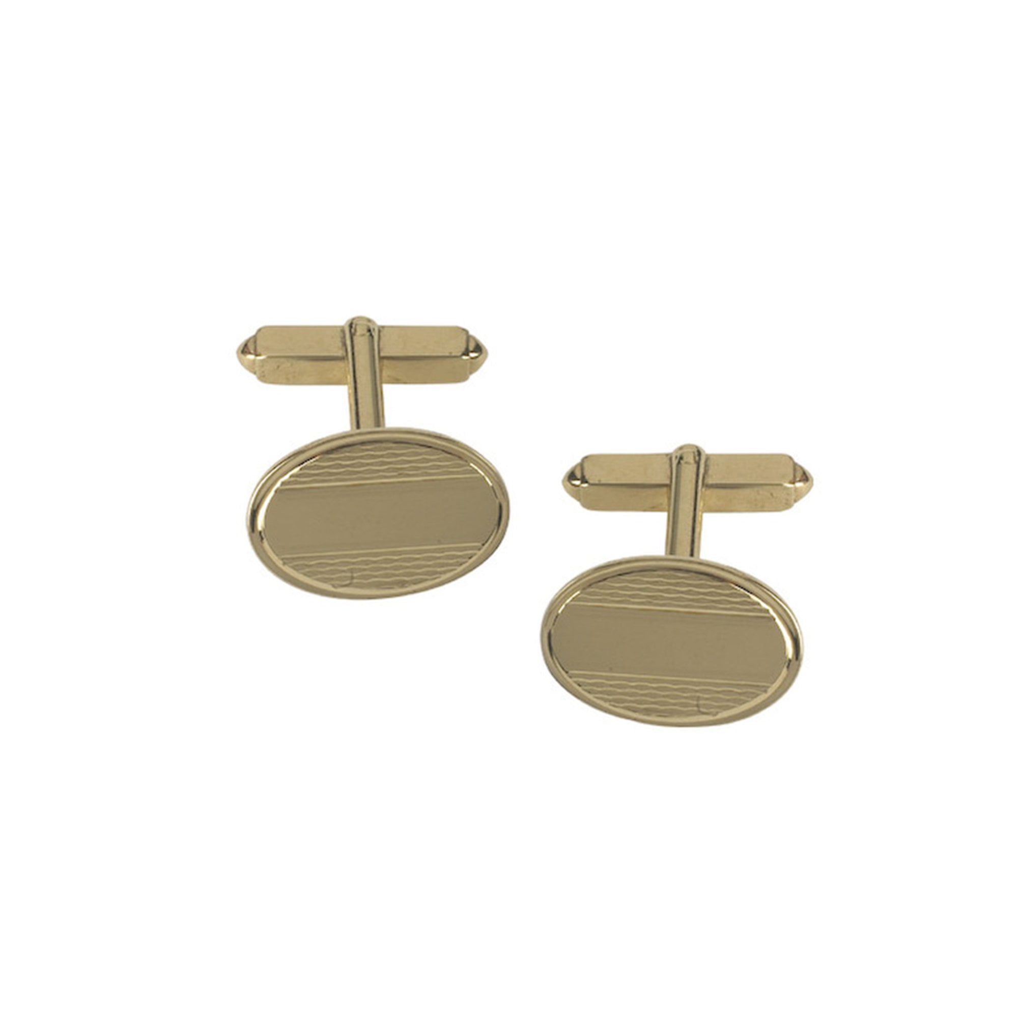 9ct Yellow Gold Engine Turned Oval Traditional Cufflinks