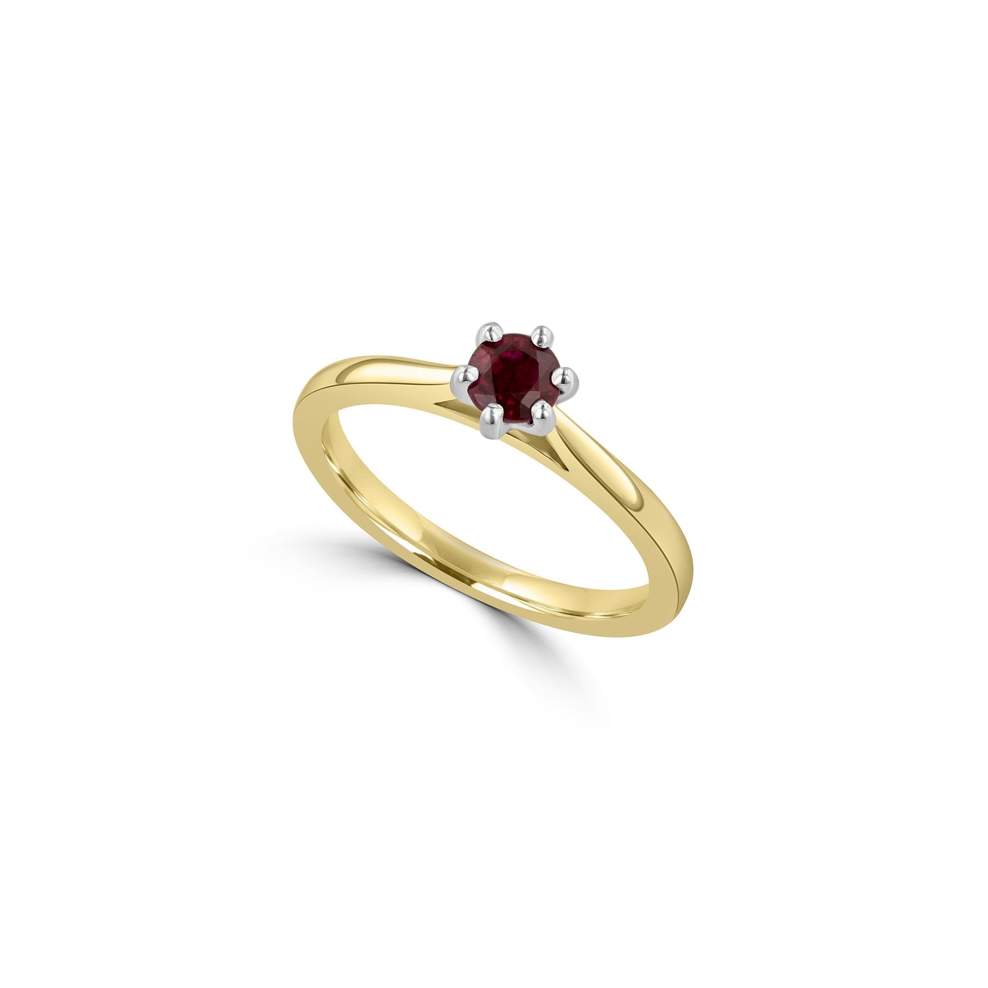Solitaire Round Ruby Ring in a Six Claw Setting in 18ct Yellow Gold and Platinum