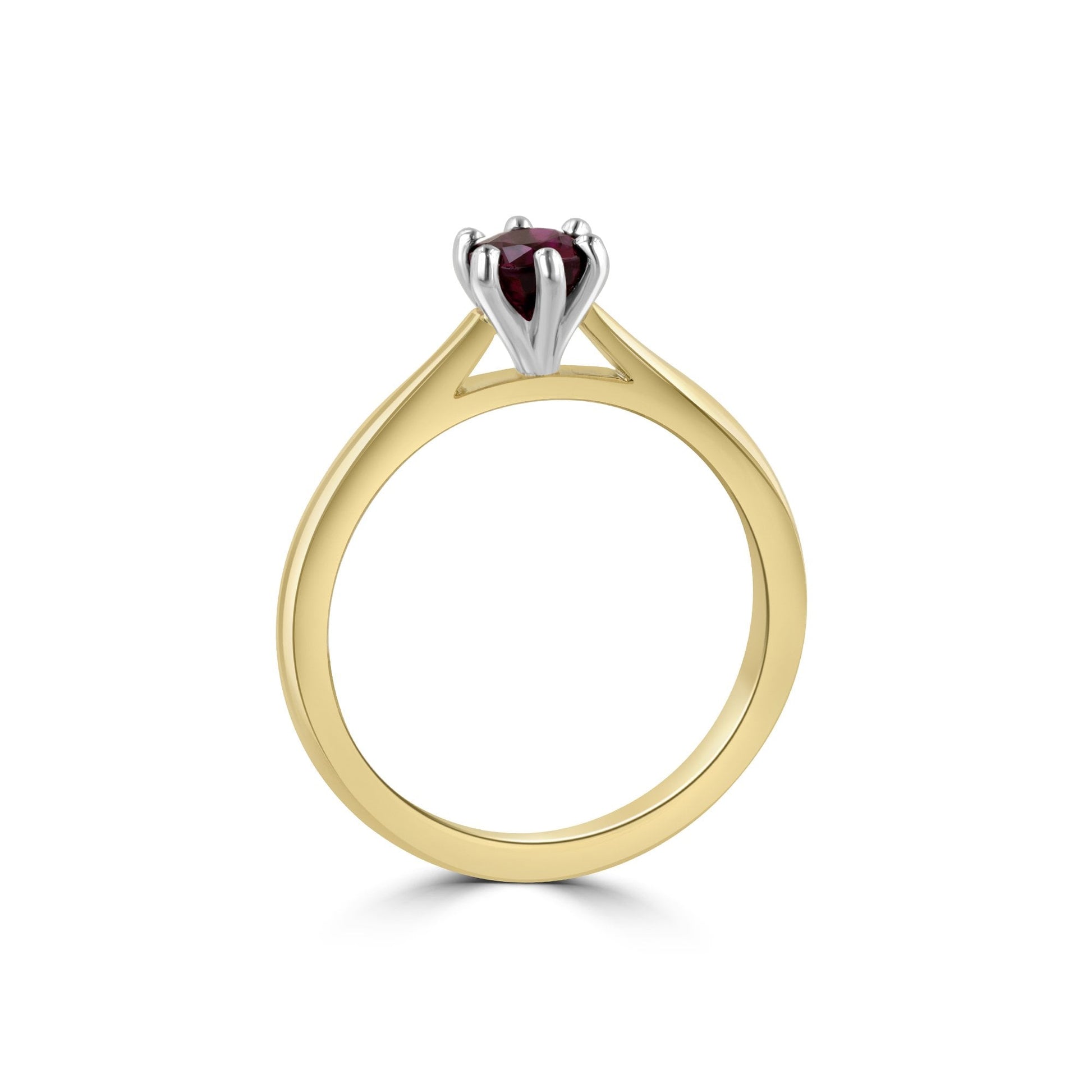 Solitaire Round Ruby Ring in a Six Claw Setting in 18ct Yellow Gold and Platinum