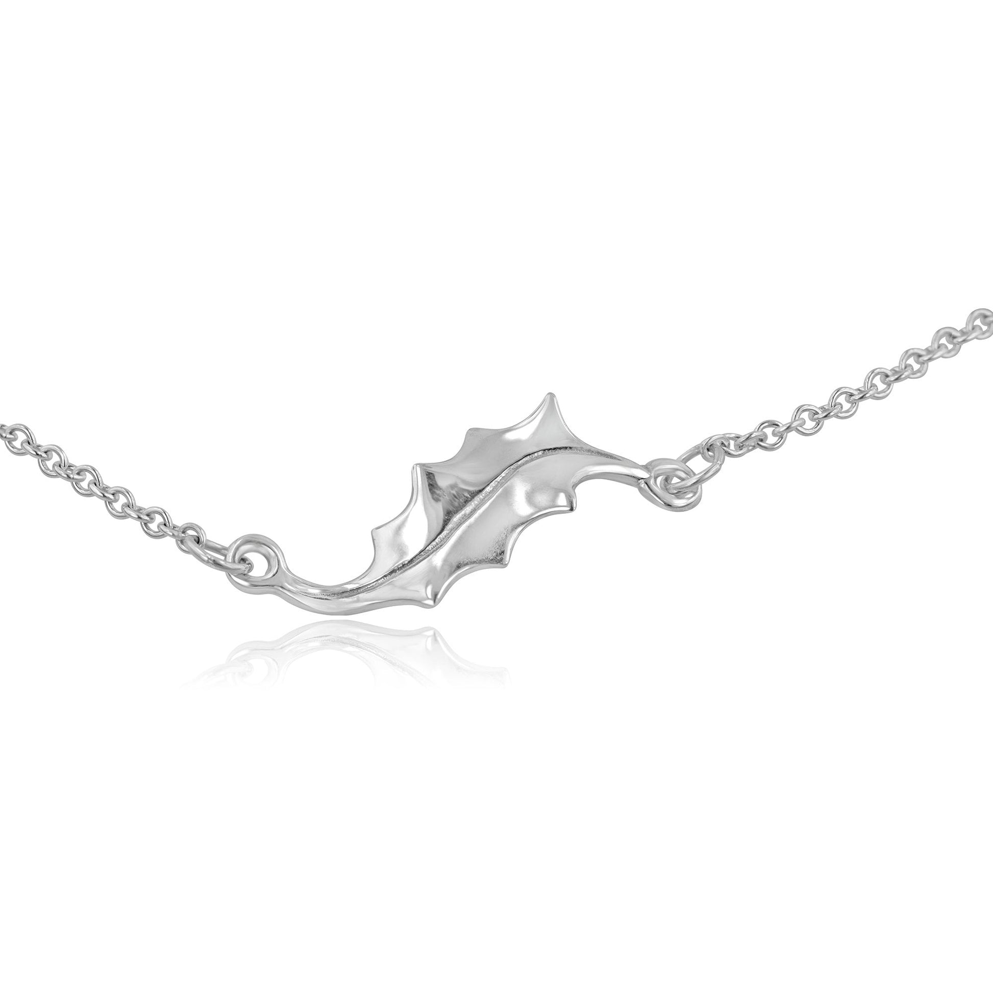 Silver Holly Leaf Bracelet on a Trace Chain