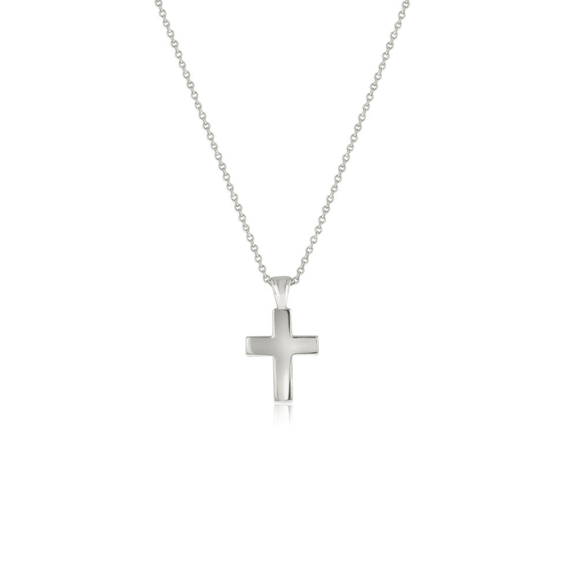 Small Chunky Silver Cross With 18" Trace Chain