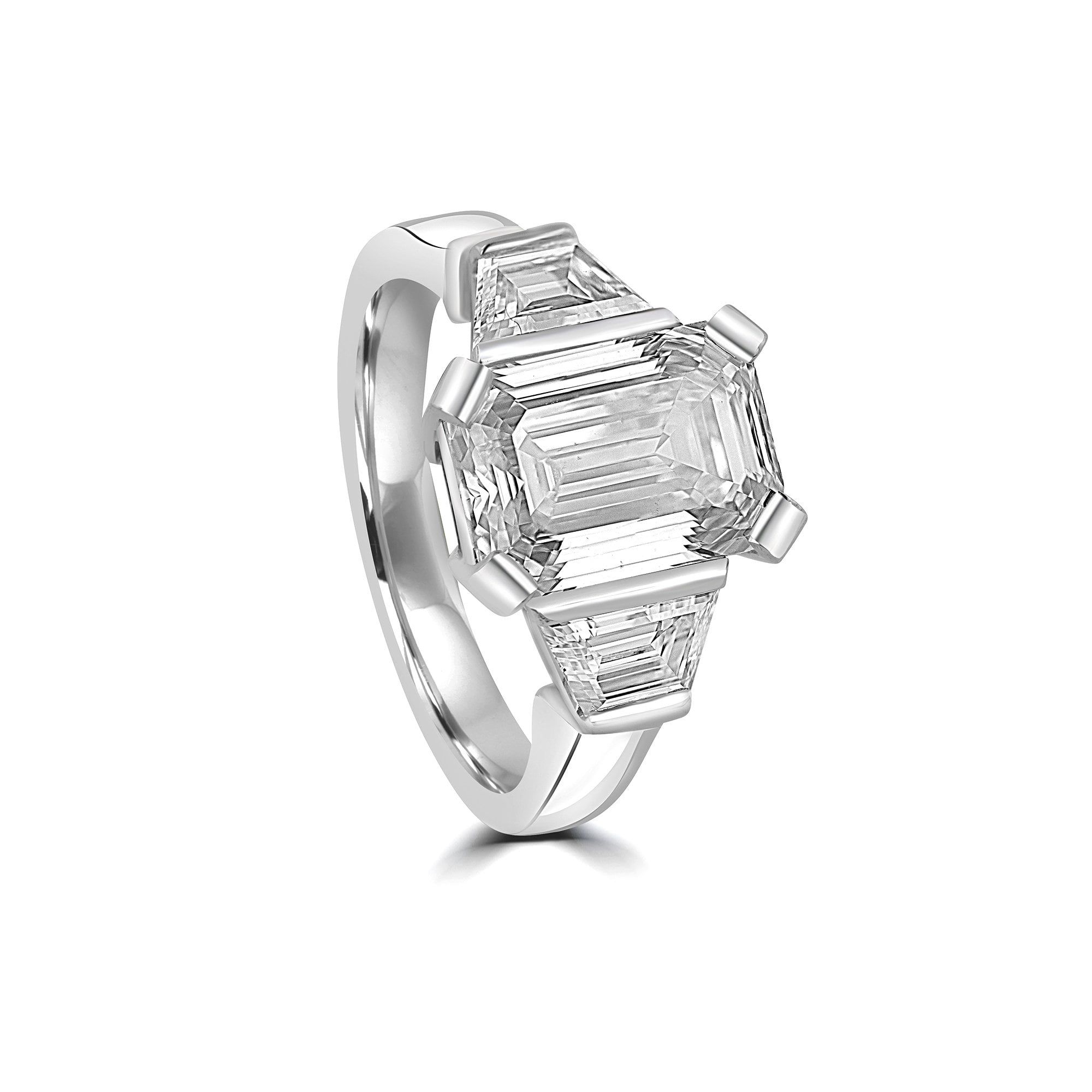 Platinum Emerald & Trapeze Cut Lab Grown 4.98ct Diamond Ring