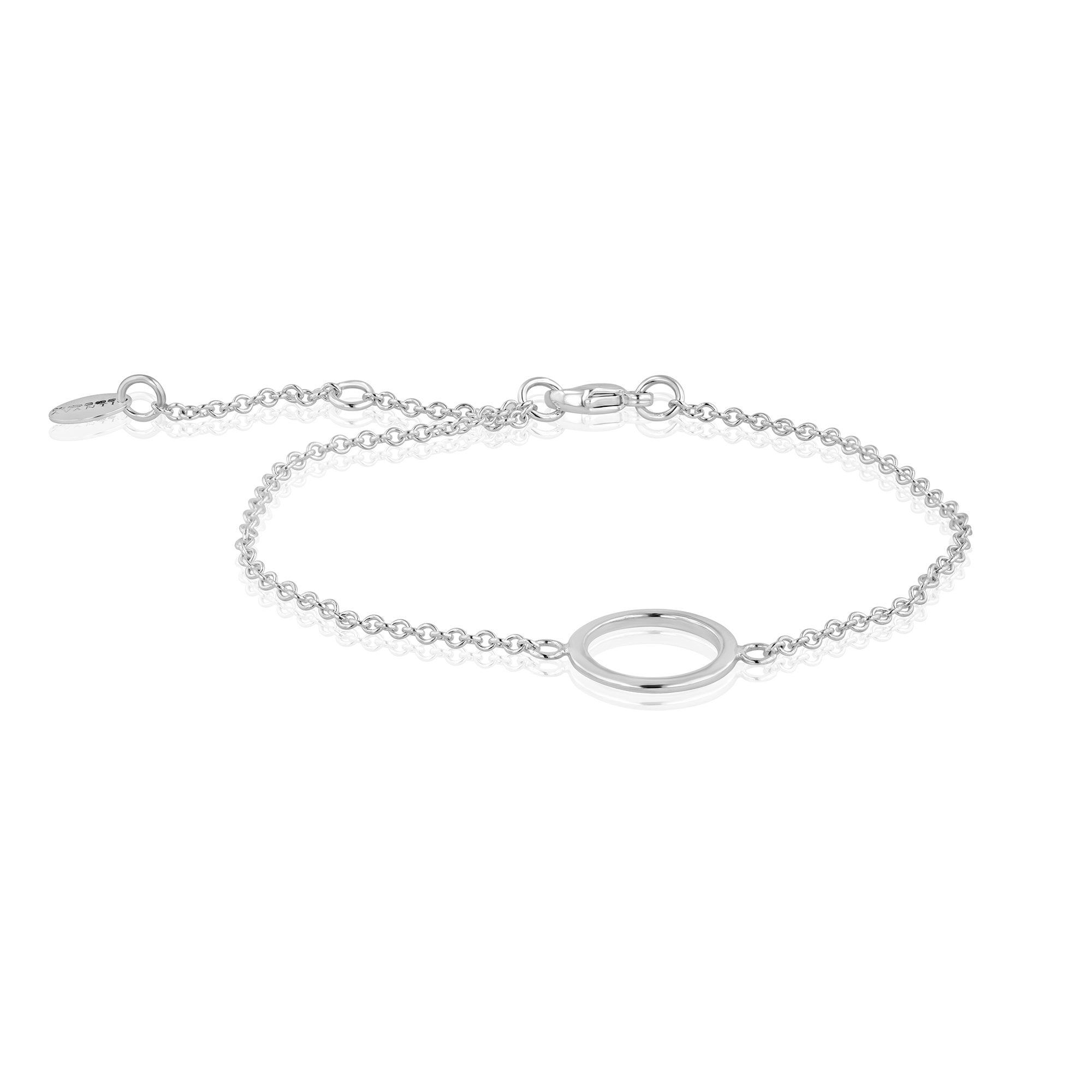 Sterling Silver Single Circle Bracelet on Adjustable Trace Chain