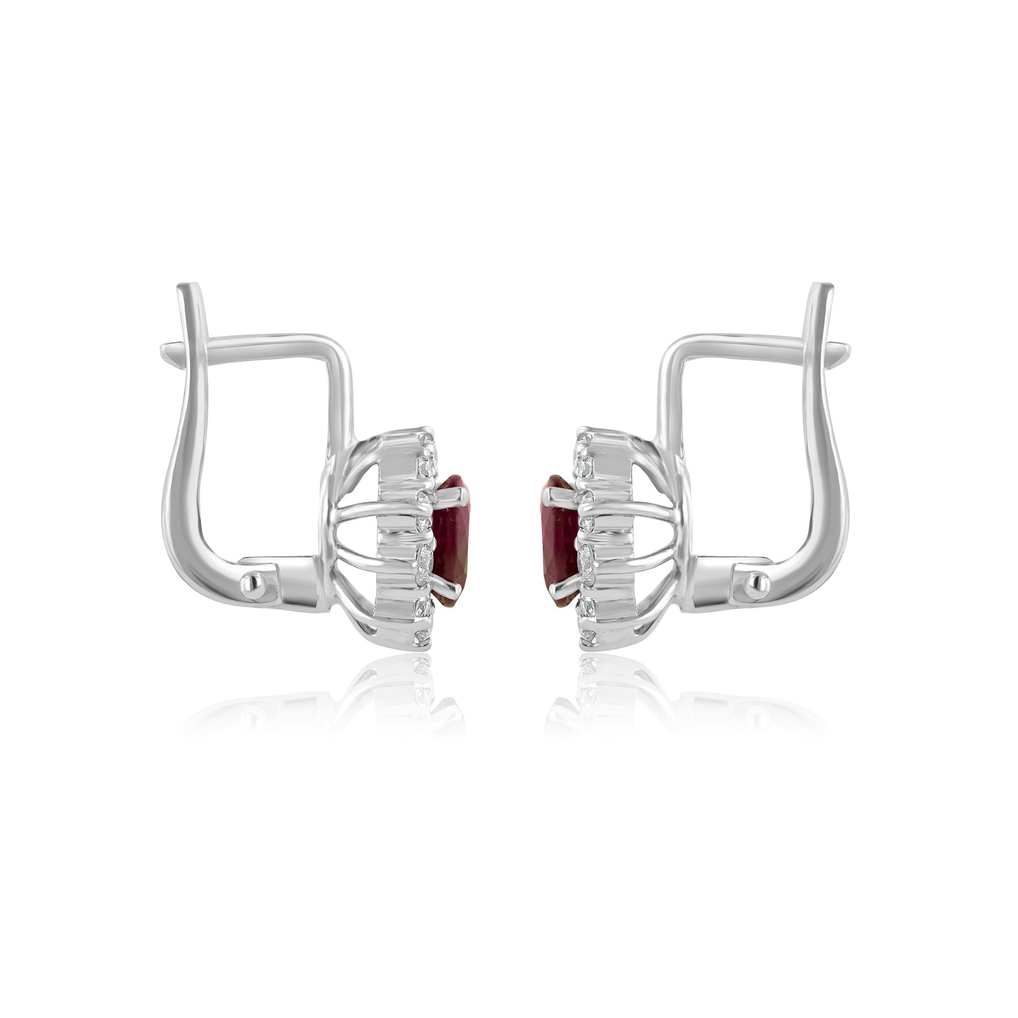 18ct White Gold Ruby and Diamond Cluster Huggie Drop Pre-Owned Earrings