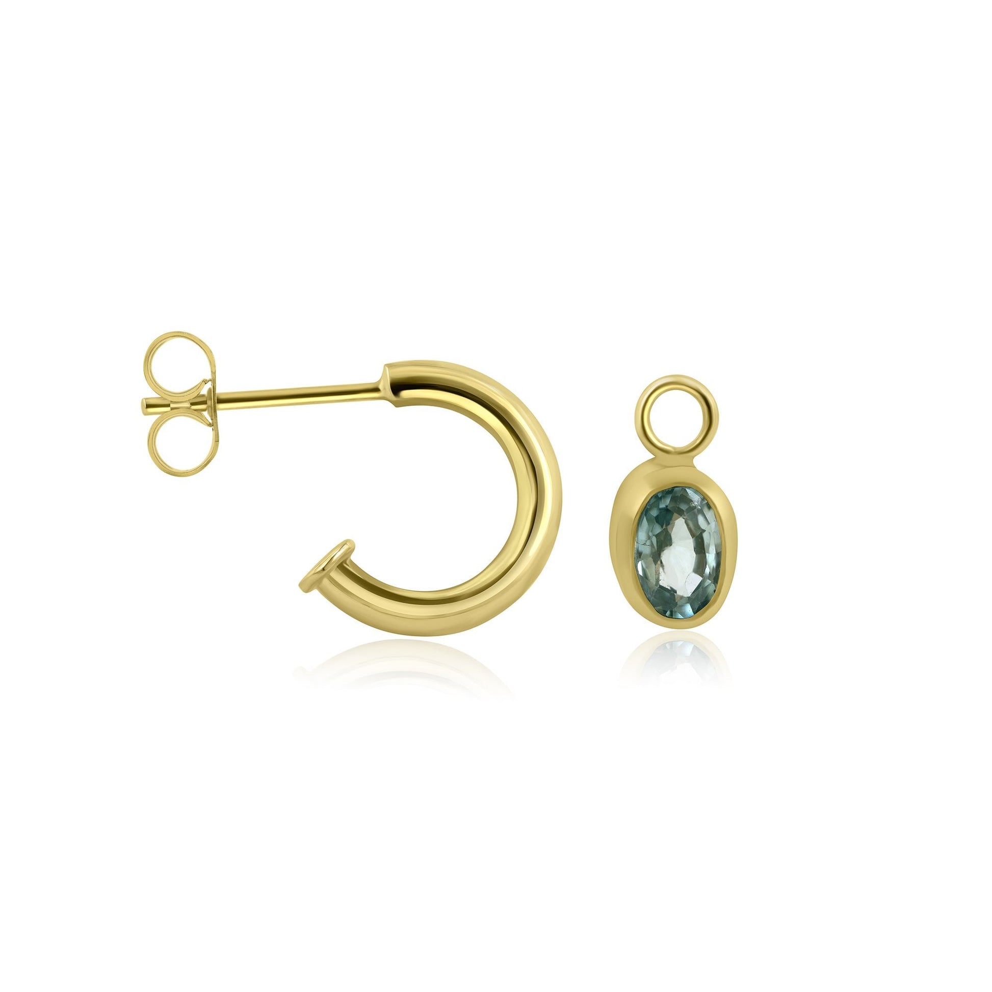 9ct Yellow Gold Oval Blue Topaz Charms (For Hoop Earrings Sold Separately)