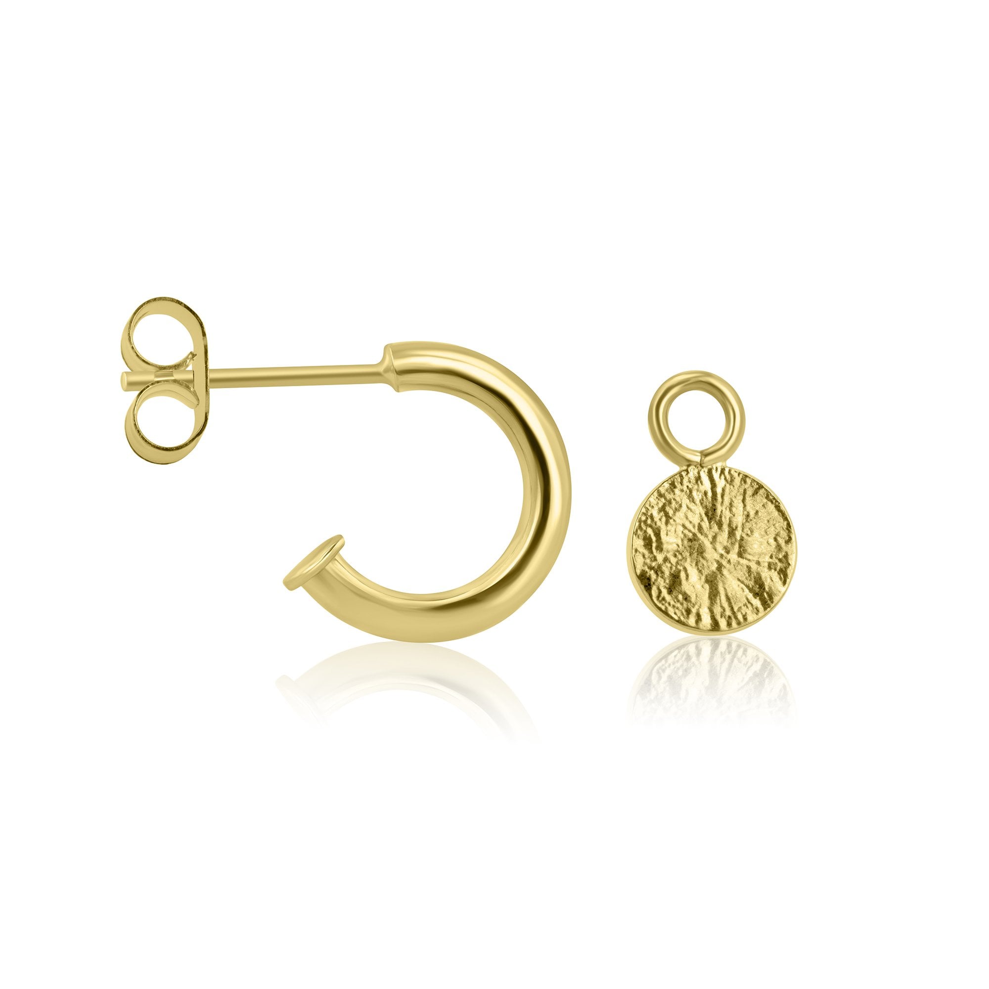 9ct Yellow Gold 'Lunar' Disc Charms (For Hoop Earrings Sold Separately)