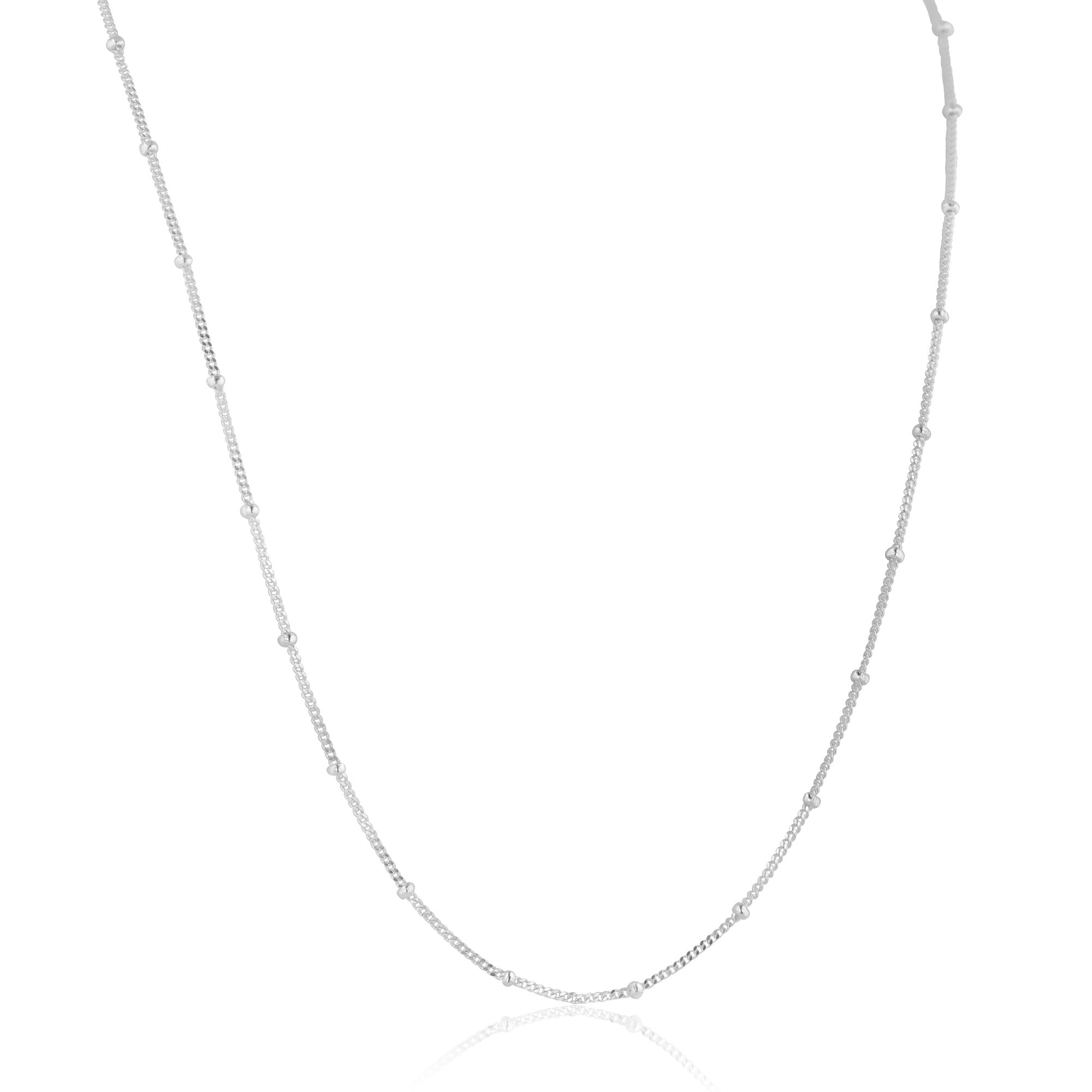Sterling Silver 18" Fine Curb Chain With Silver Beads Spaced Evenly