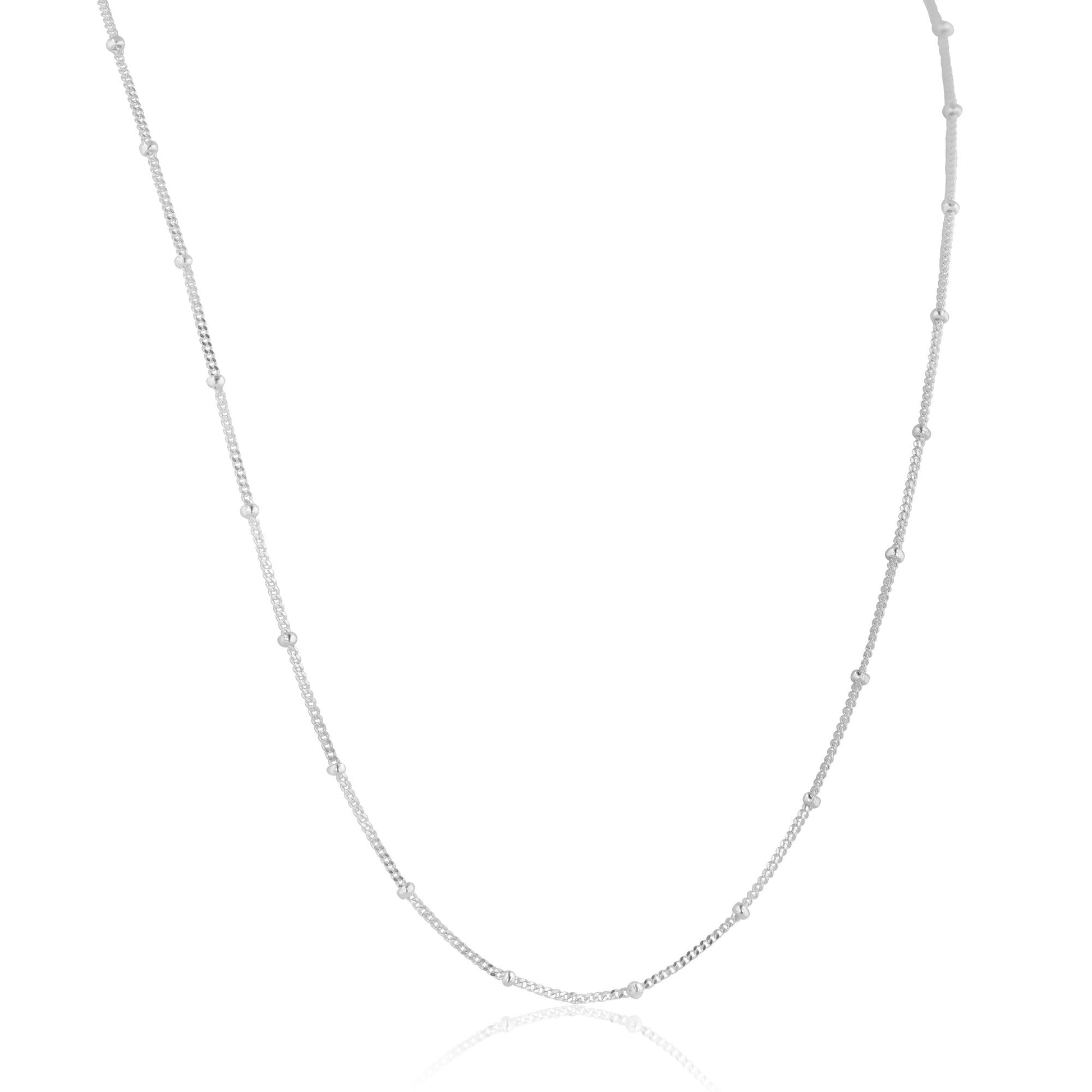 Sterling Silver 18" Fine Curb Chain With Silver Beads Spaced Evenly