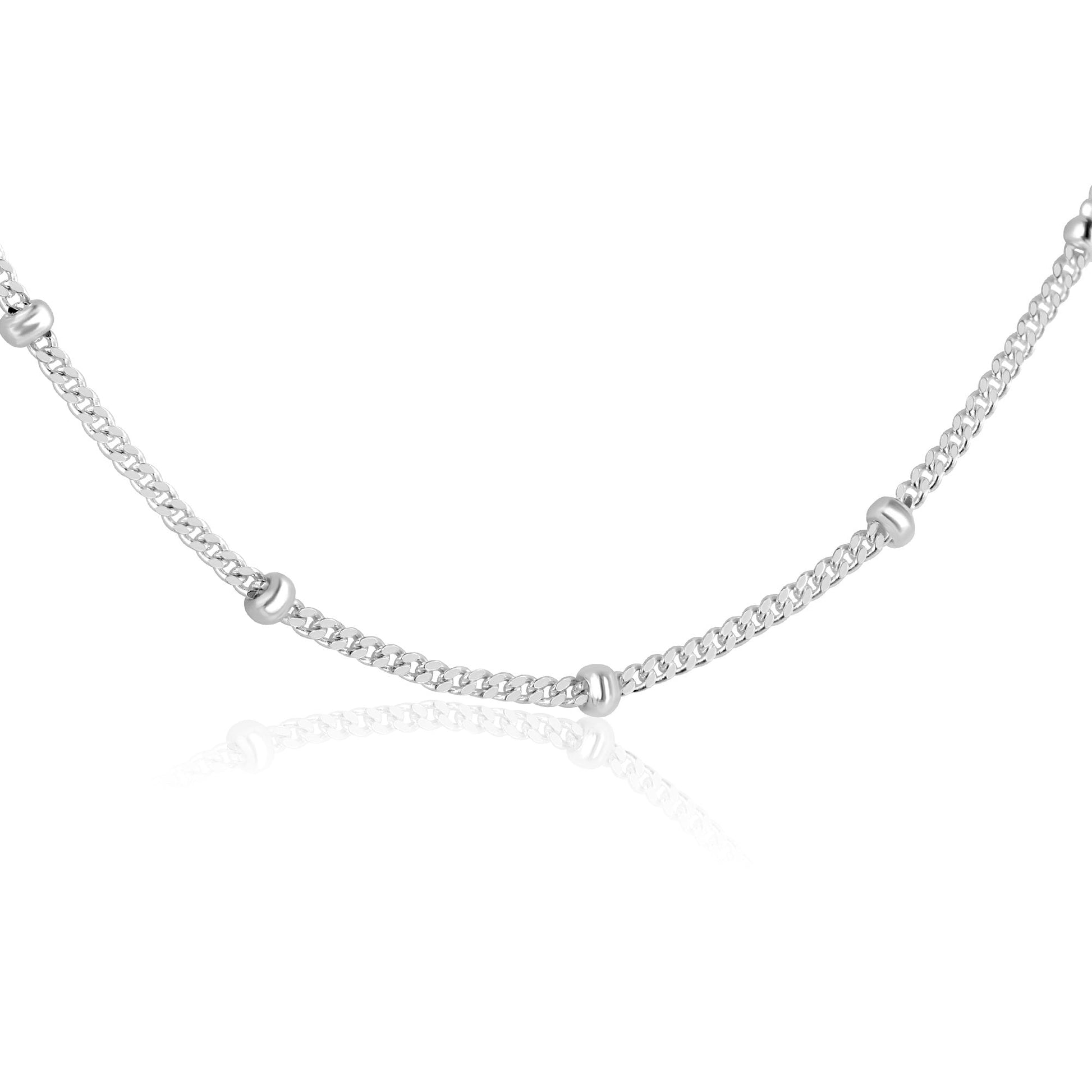 Sterling Silver 18" Fine Curb Chain With Silver Beads Spaced Evenly