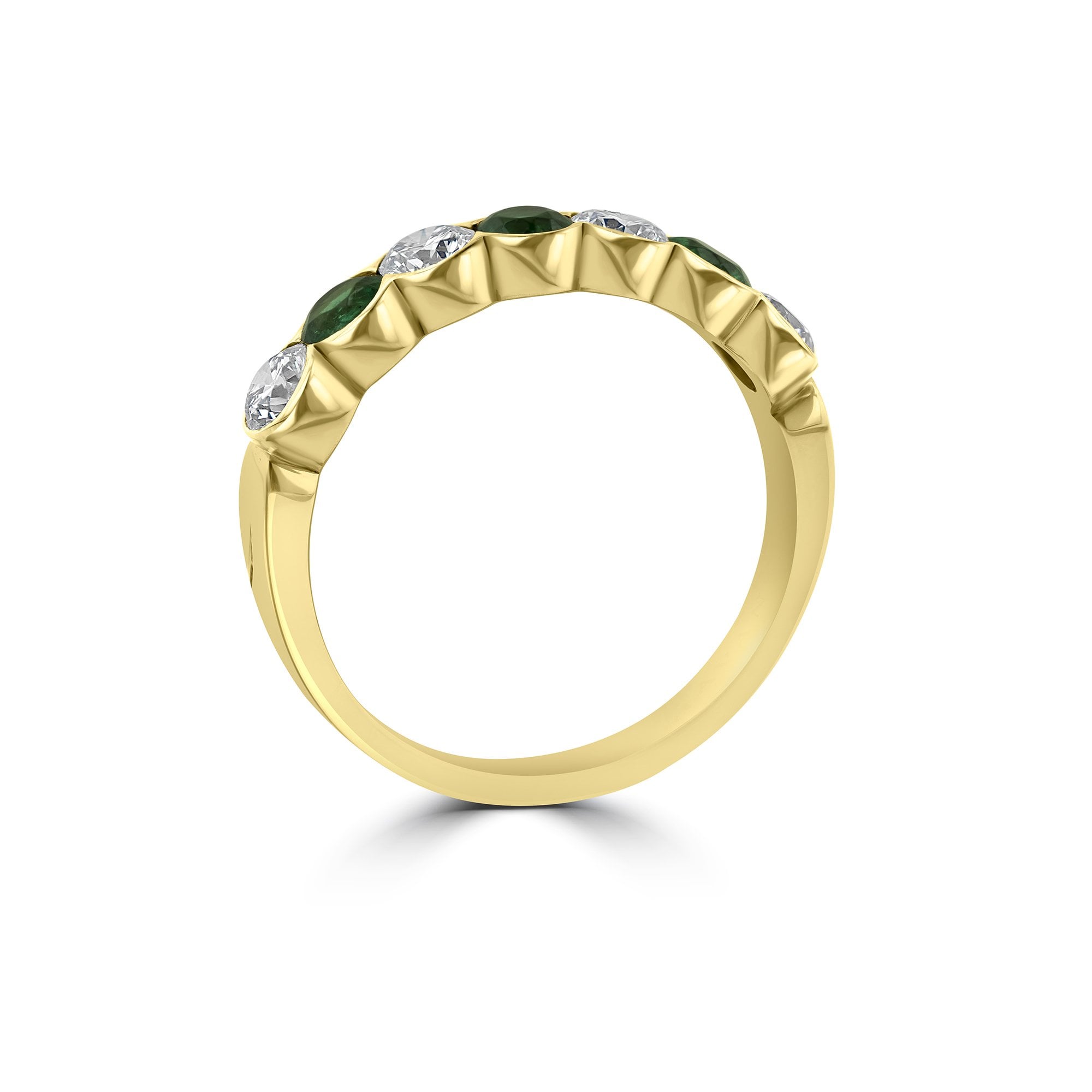 Seven Stone Alternating Emerald and Diamond Scalloped Edge Eternity Ring