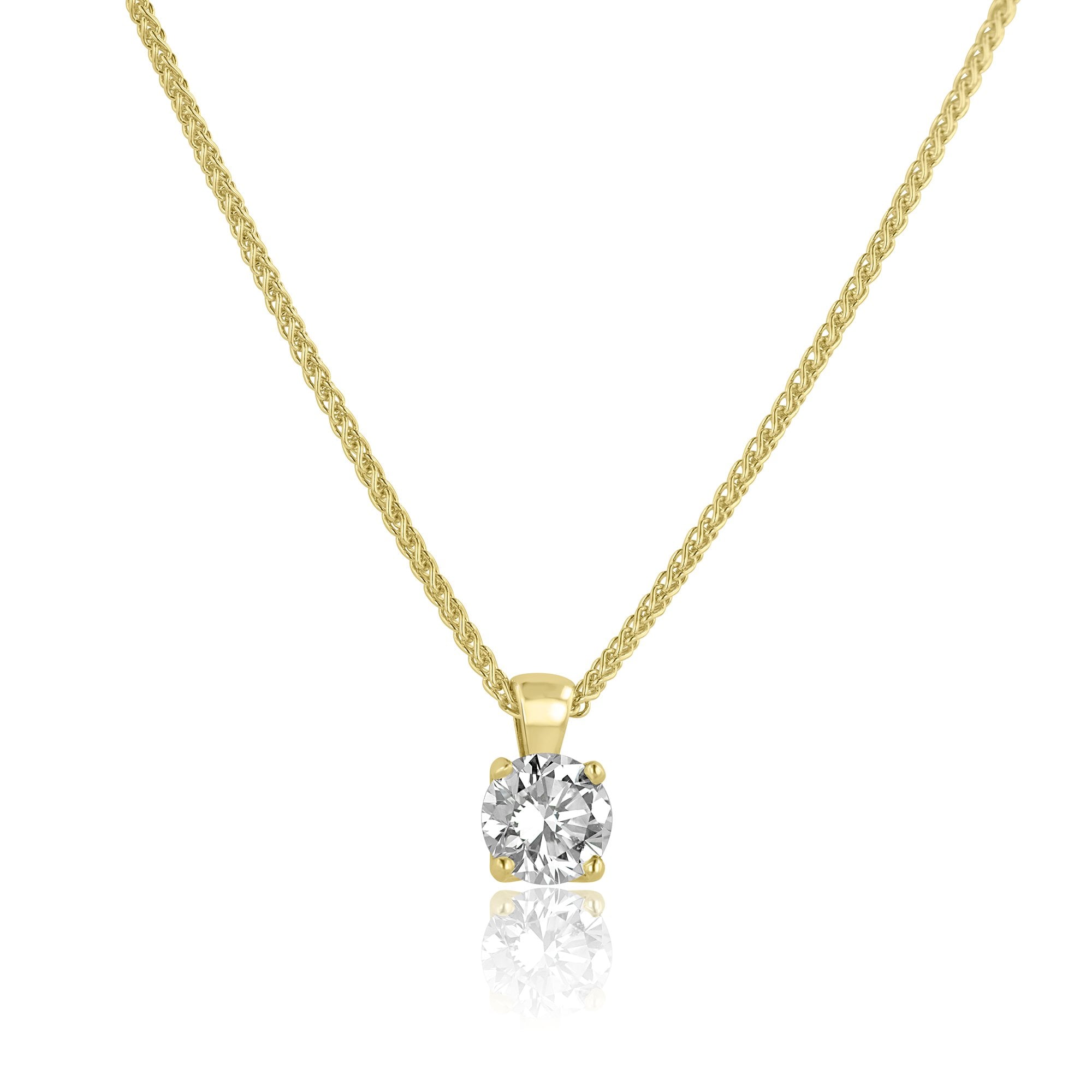 18ct Yellow Gold 0.63ct Diamond Pendant in a Tulip Setting with Spiga Chain