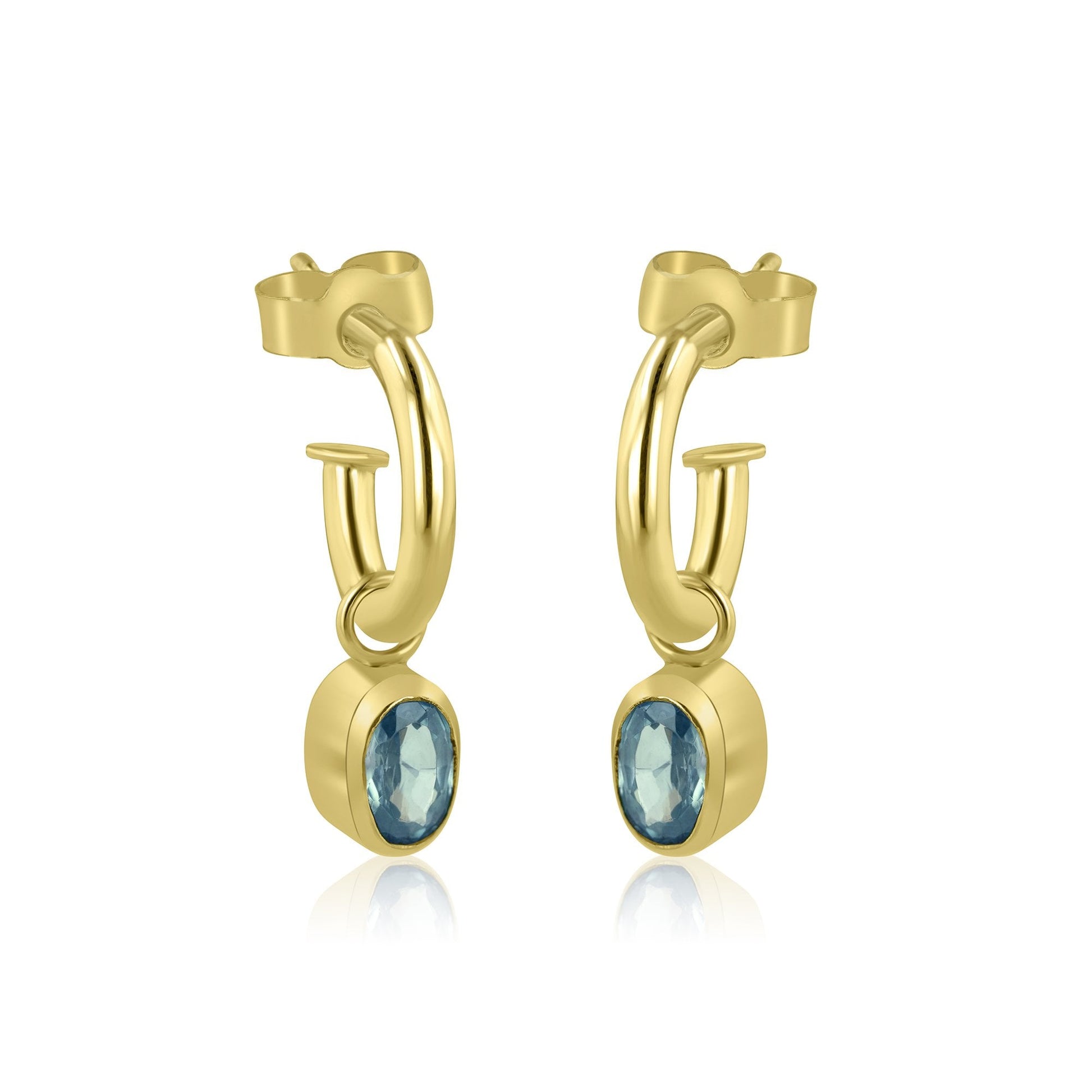 9ct Yellow Gold Oval Blue Topaz Charms (For Hoop Earrings Sold Separately)