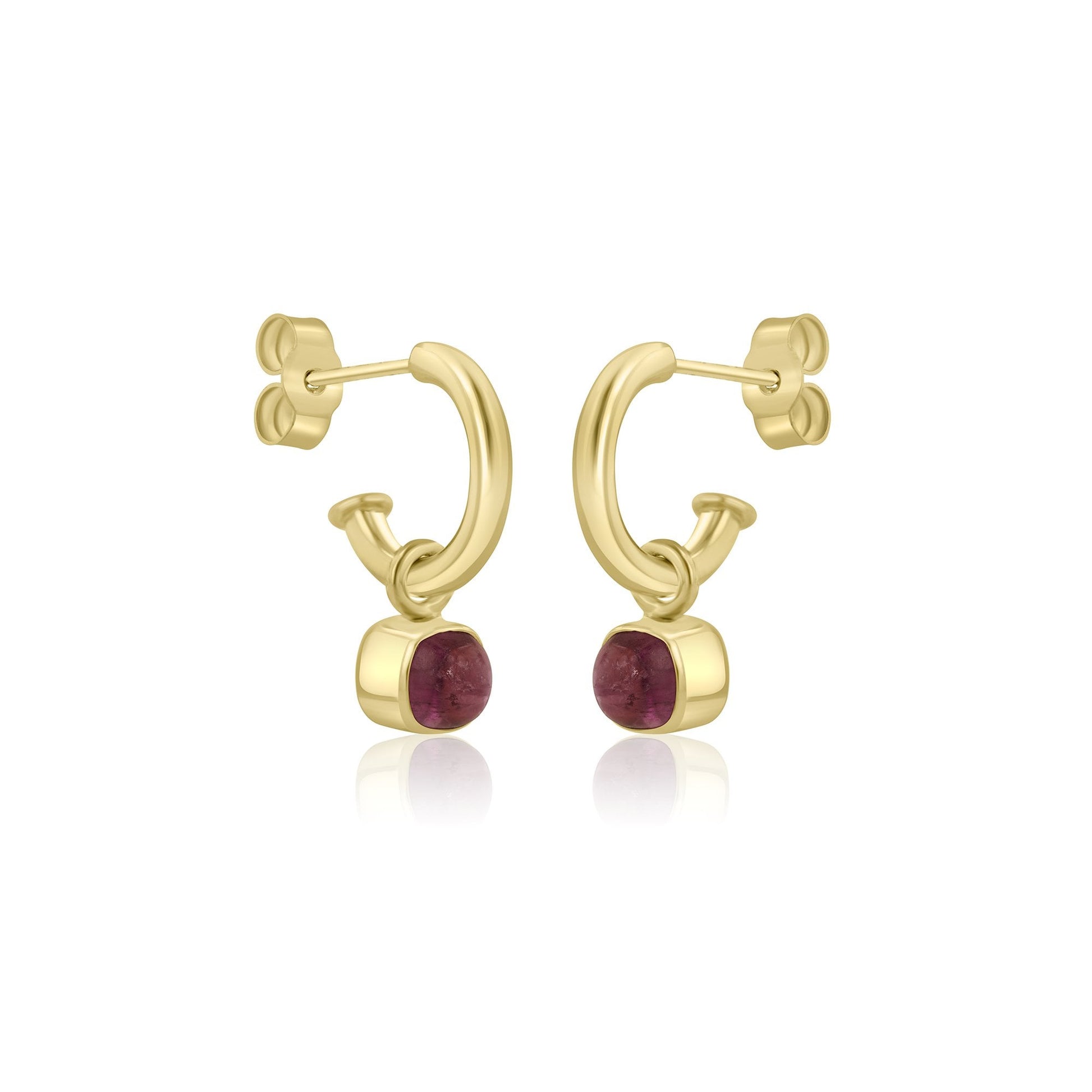 9ct Yellow Gold Pink Tourmaline Charms (For Hoop Earrings Sold Separately)