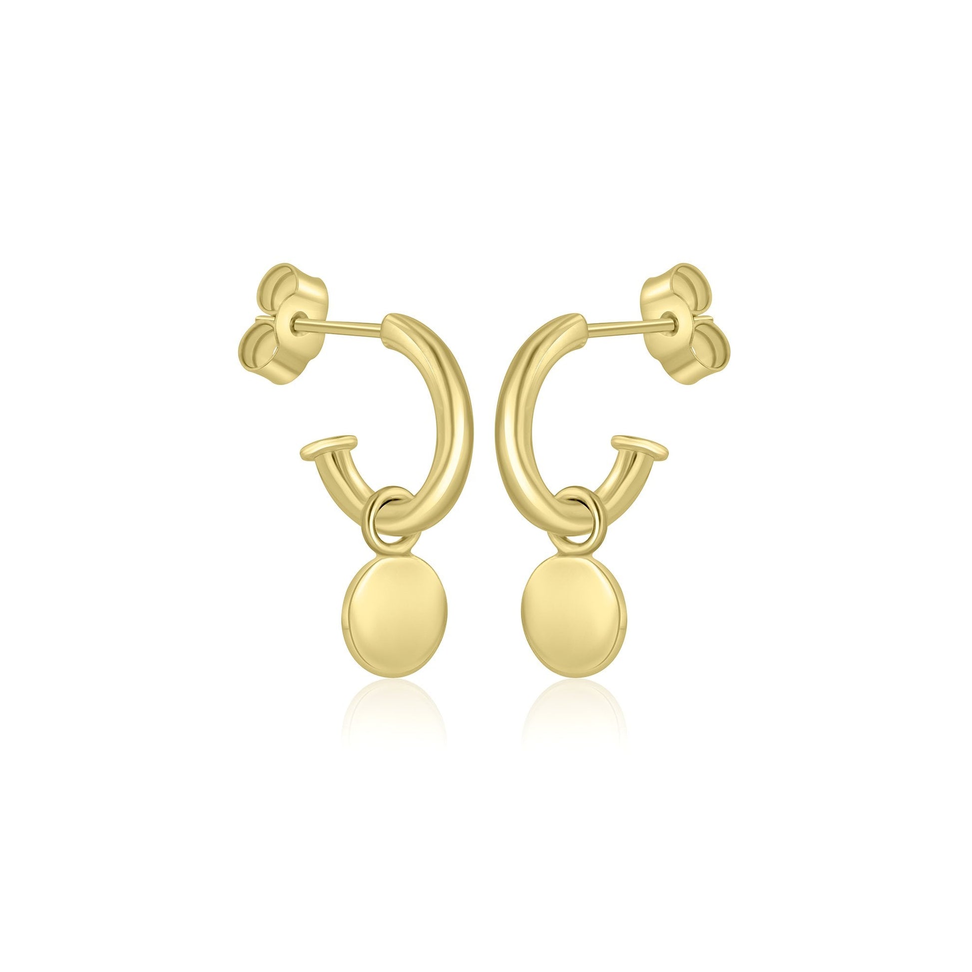 9ct Yellow Gold Plain Disc Charms (For Hoop Earrings Sold Separately)
