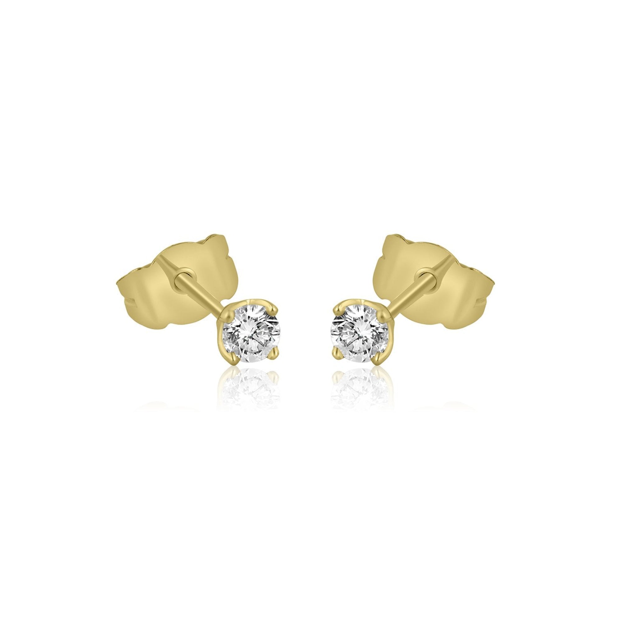 9ct Yellow Gold Round Diamond 4 Claw Stud Earrings Studs