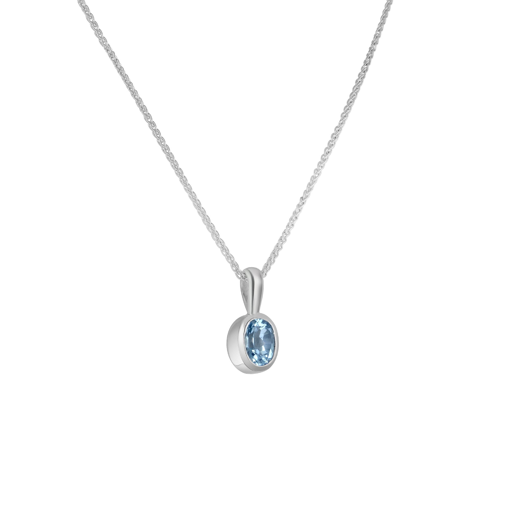 Sterling Silver and Oval Blue Topaz 18" Necklace