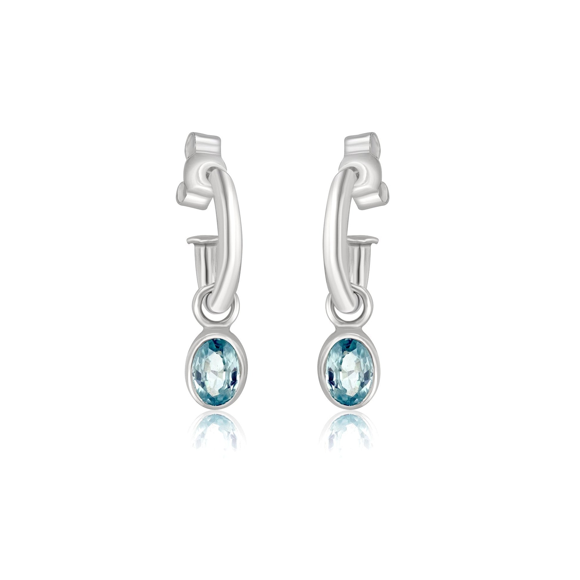 Sterling Silver Oval Blue Topaz Charms (For Hoop Earrings Sold Separately)