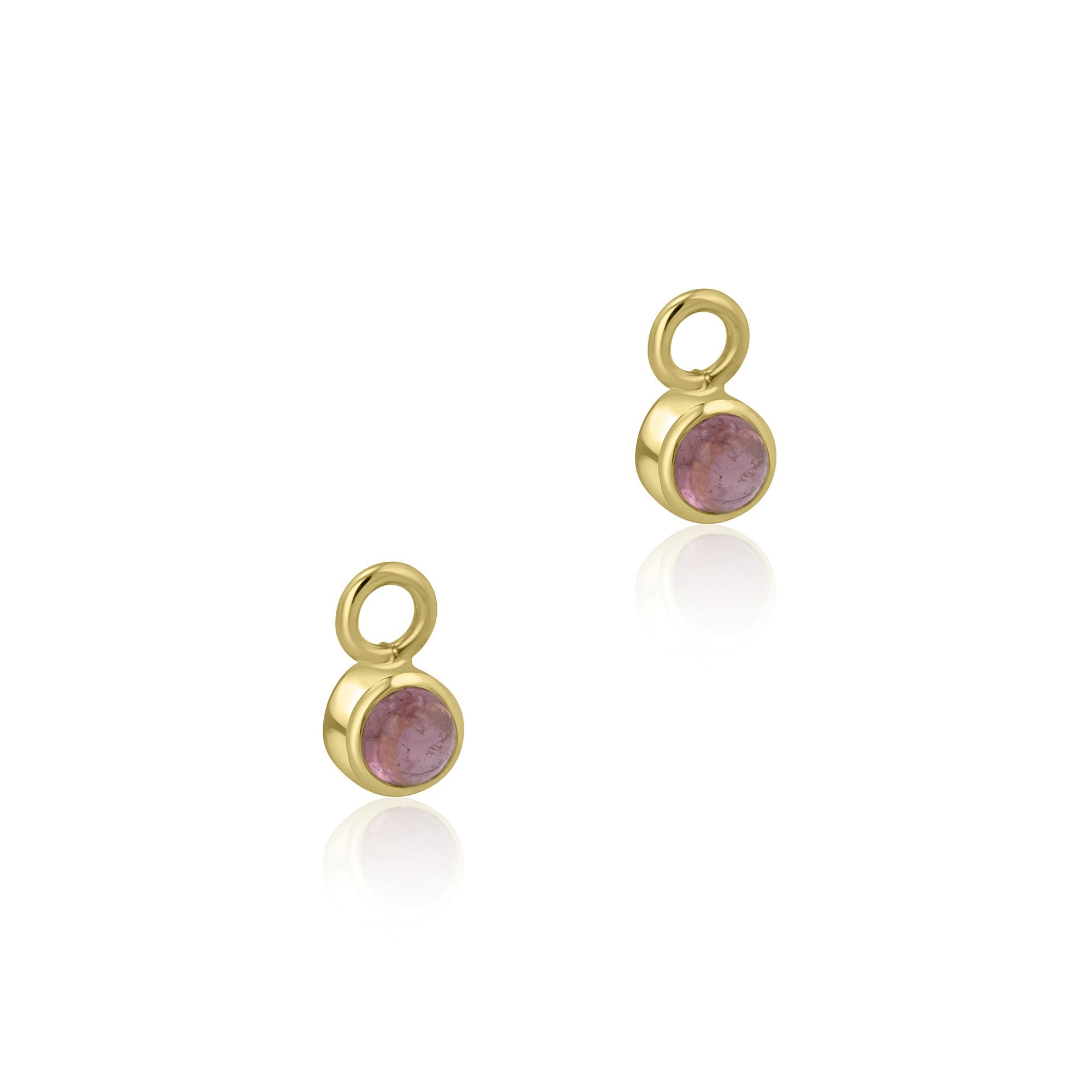 9ct Yellow Gold Cabochon Pink Tourmaline Charms (For Hoop Earrings Sold Separately)