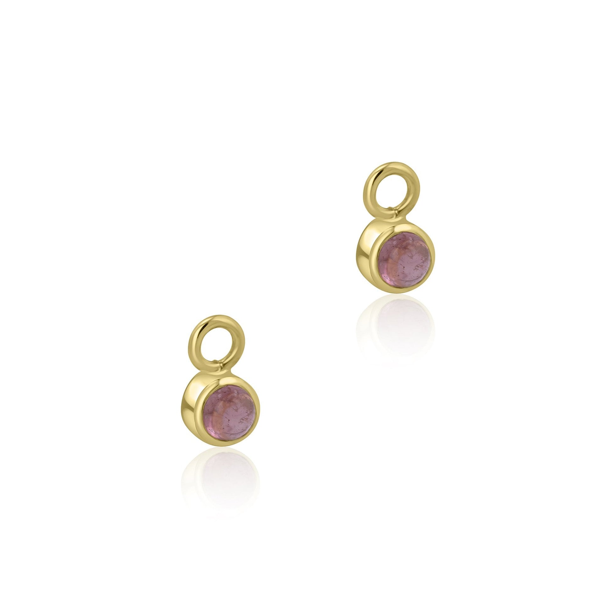 9ct Yellow Gold Cabochon Pink Tourmaline Charms (For Hoop Earrings Sold Separately)