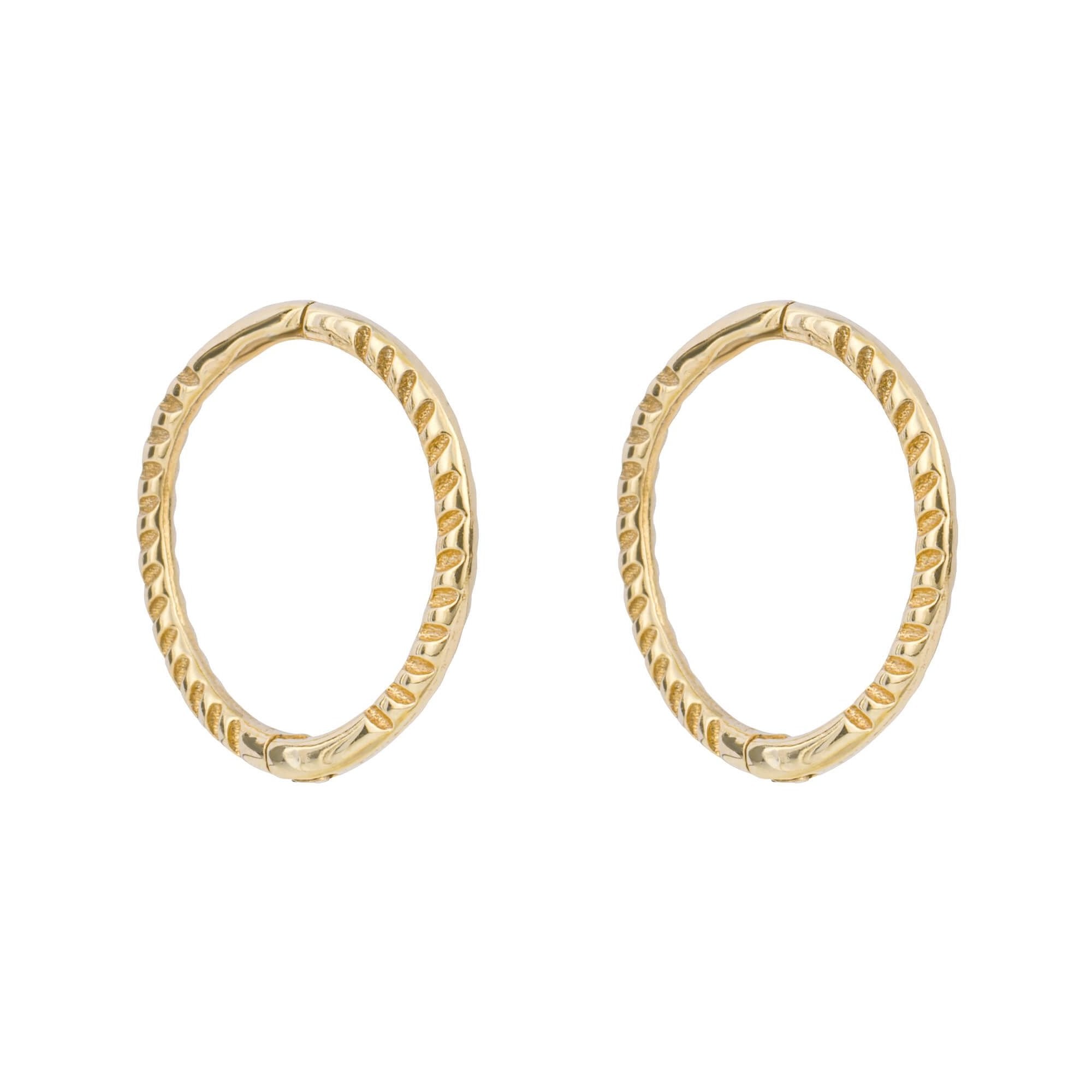 9ct Yellow Gold Rope Effect Hinged Hoop Earrings
