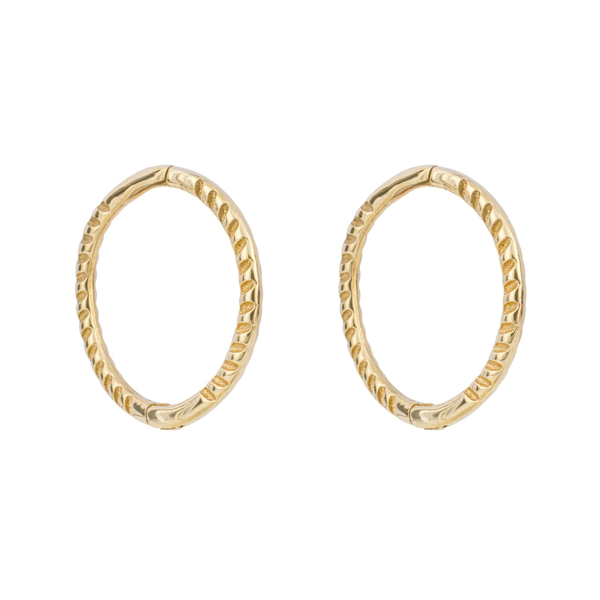 9ct Yellow Gold Rope Effect Hinged Hoop Earrings