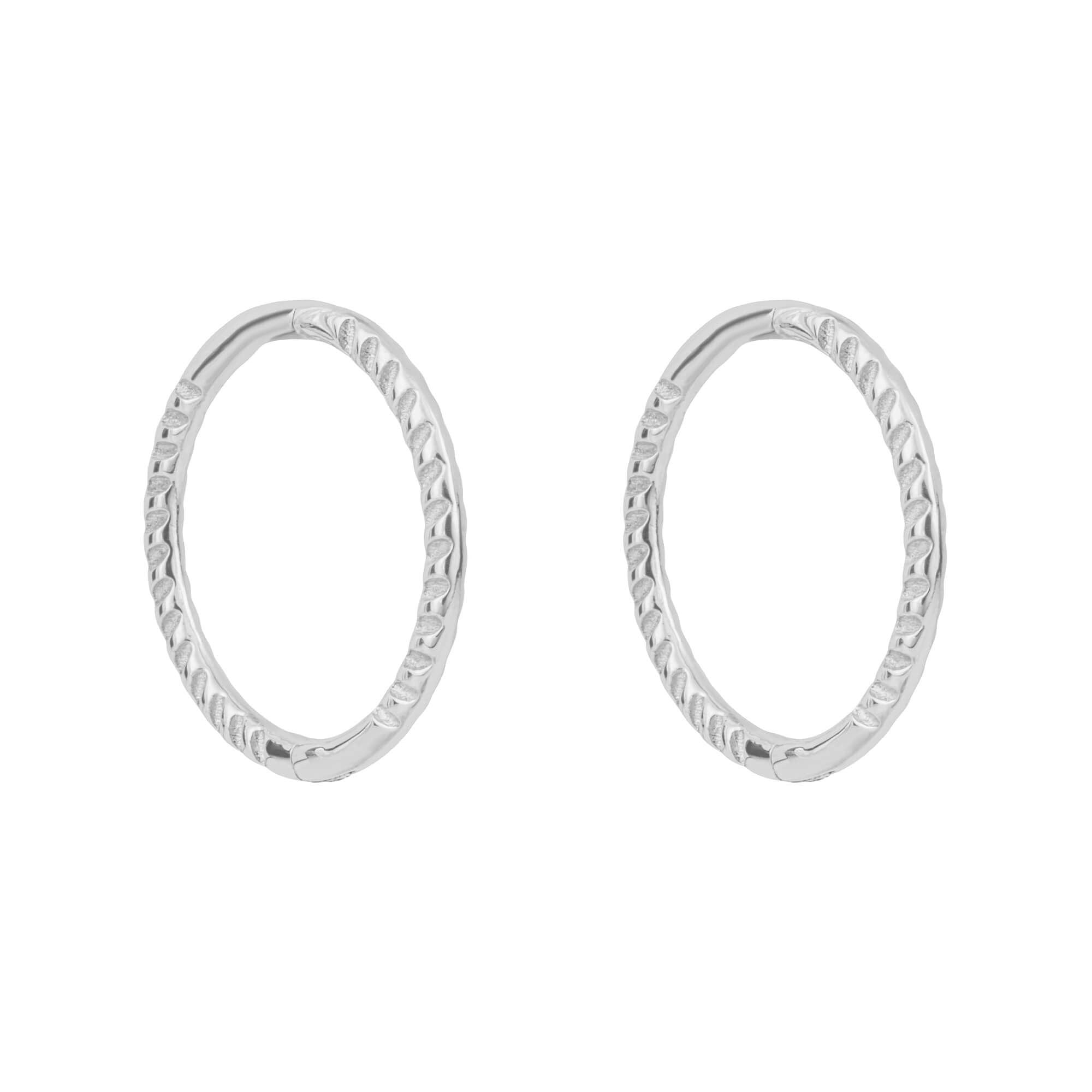 9ct White Gold Rope Effect Hinged Hoop Earrings
