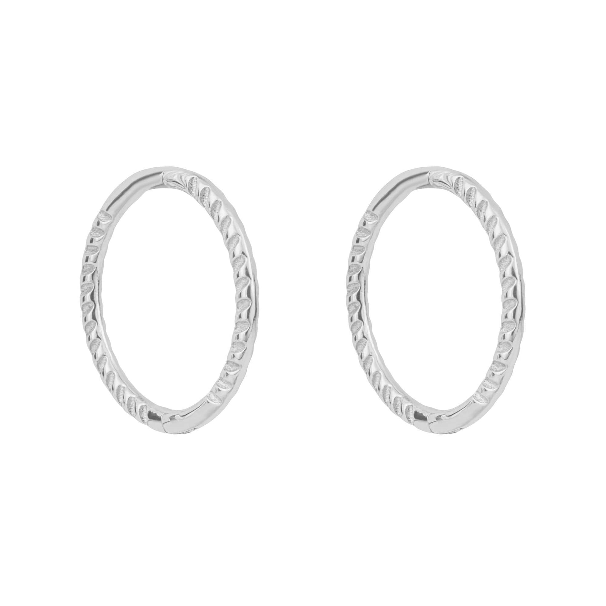 9ct White Gold Rope Effect Hinged Hoop Earrings
