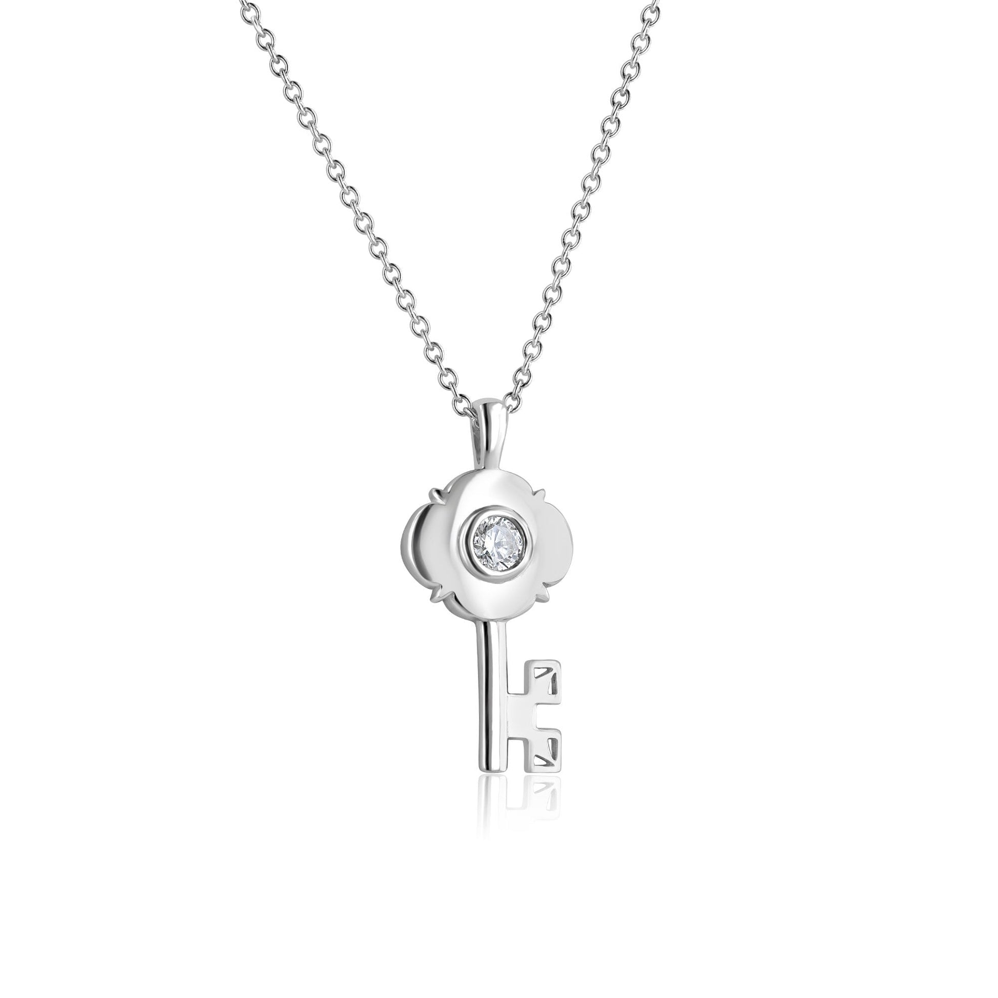Sterling Silver Key Necklace set with Cubic Zirconia (padlock pendant sold separately)