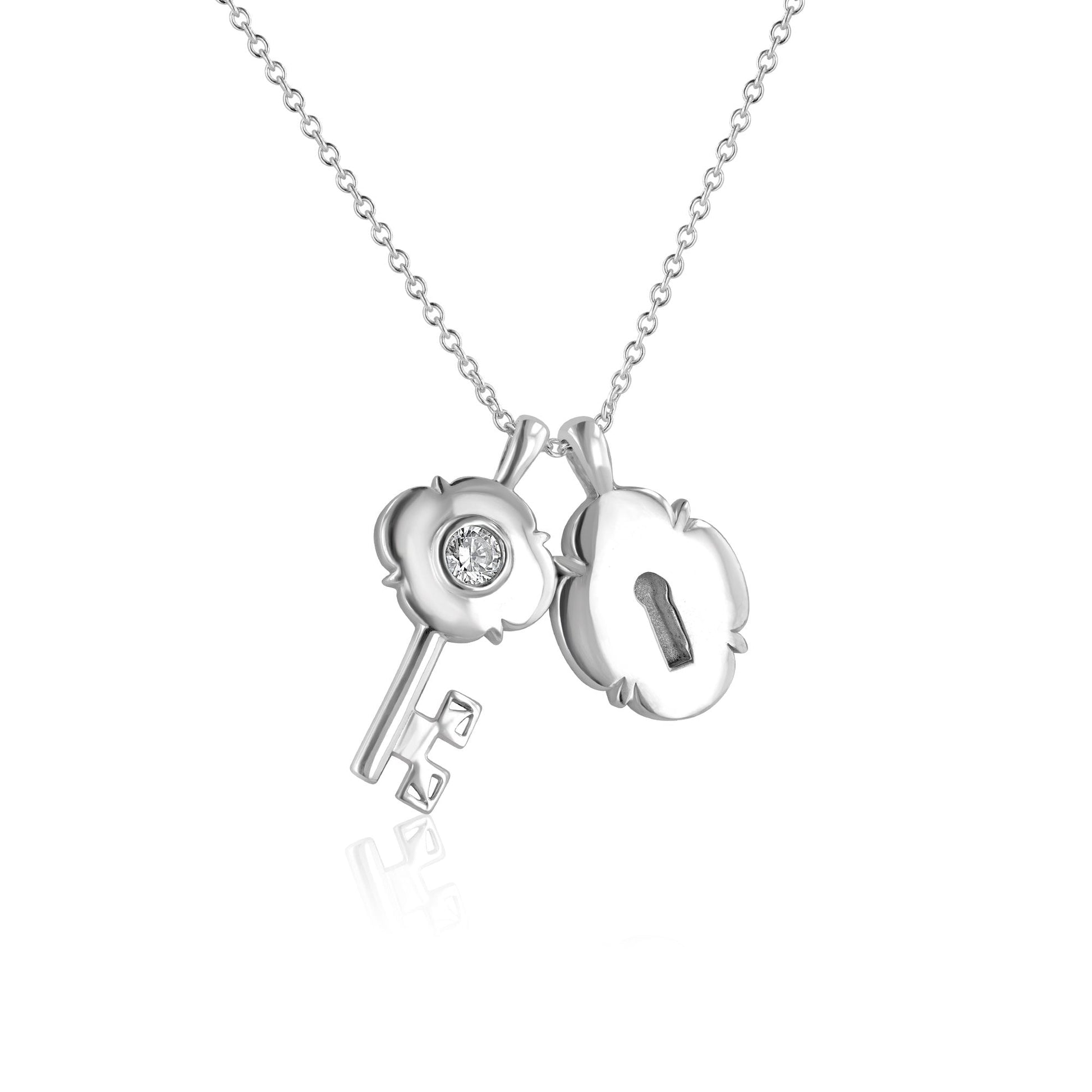 Sterling Silver Key Necklace set with Cubic Zirconia (padlock pendant sold separately)