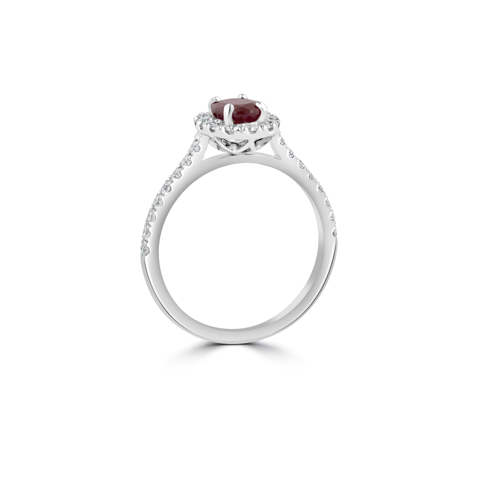Platinum Oval Cut Madagascan Ruby and Diamond Halo Ring