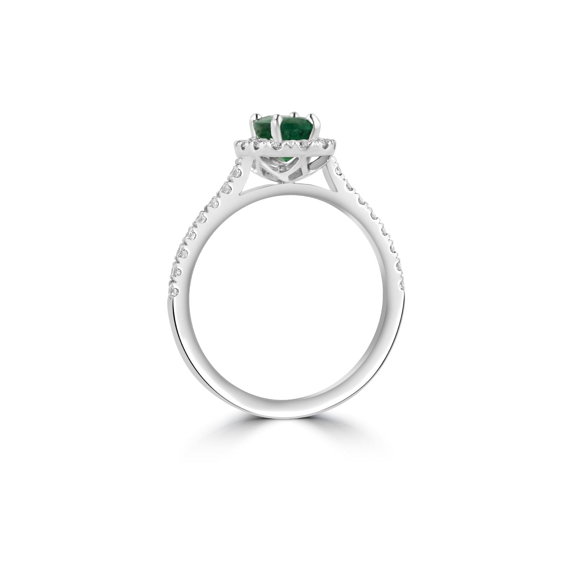 Platinum Oval Cut 7x5mm Emerald with Diamond Halo Ring