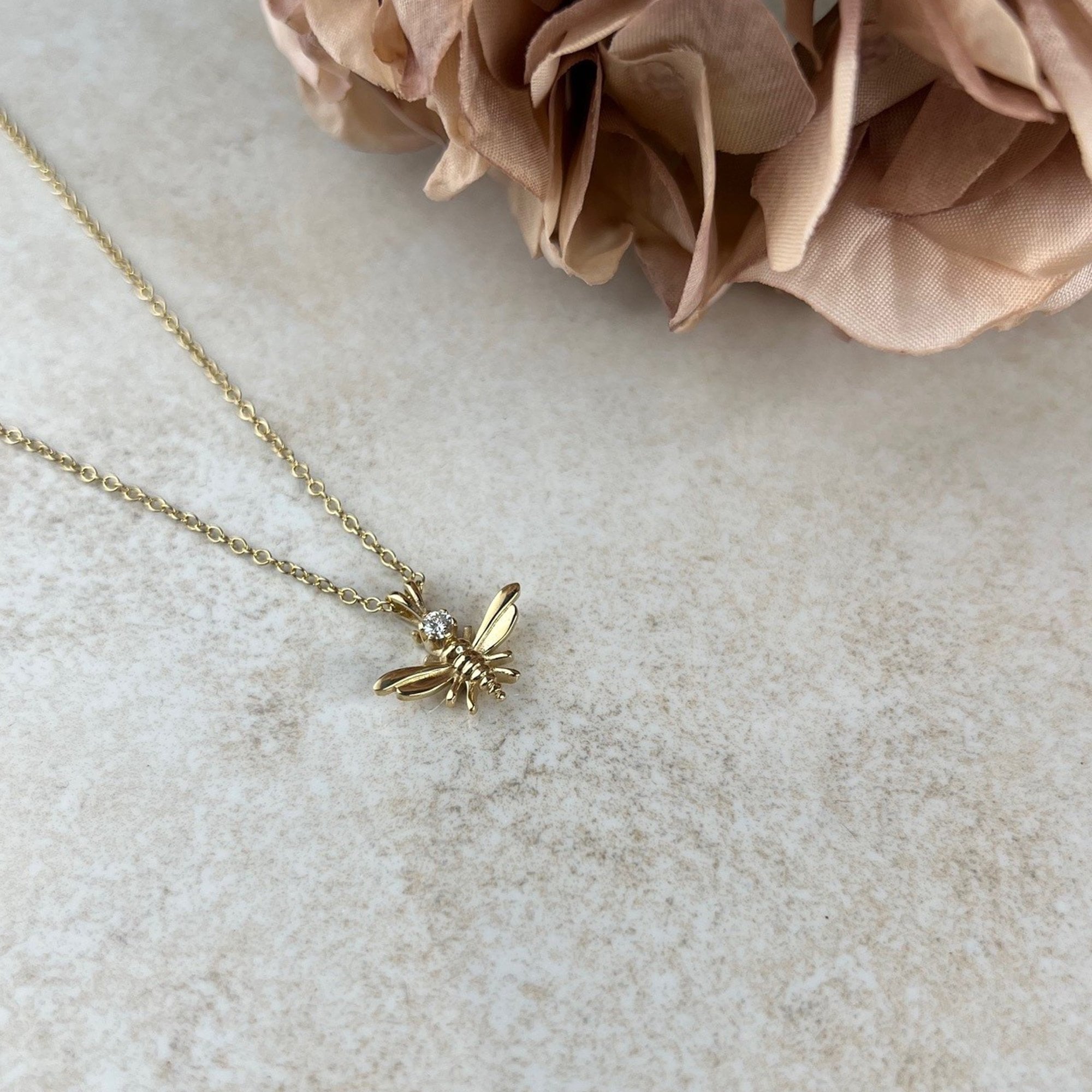 9ct Yellow Gold Bee Pendant and Chain