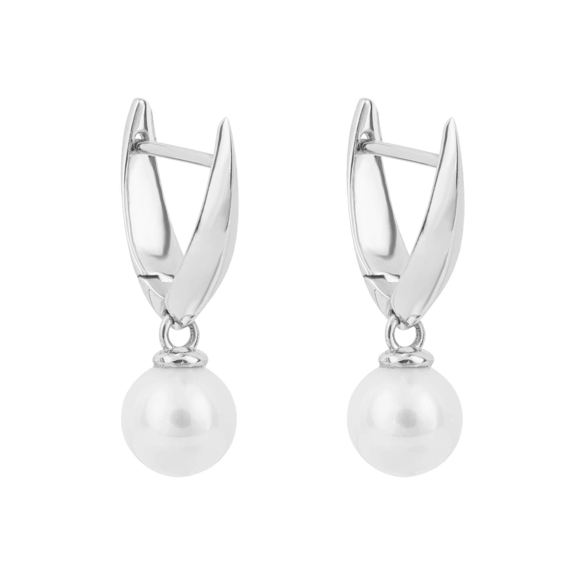 9ct White Gold Knife Edge Hoop Earrings With Freshwater Pearl Drops