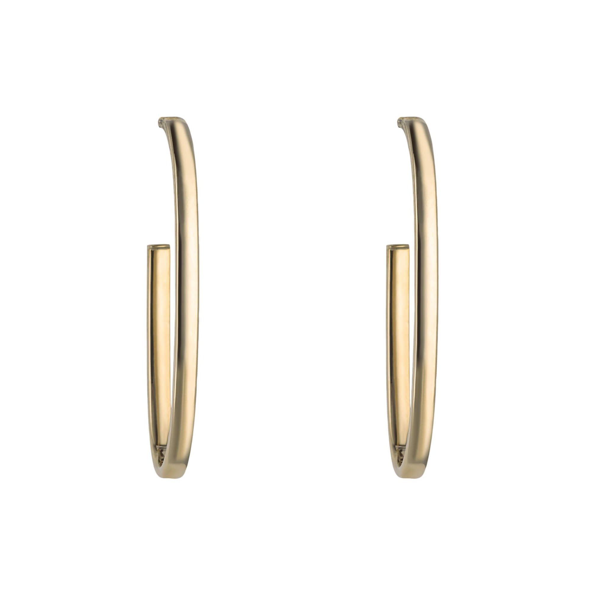 9ct Yellow Gold Open Oval 3/4 Hoop Earrings With Post And Butterfly