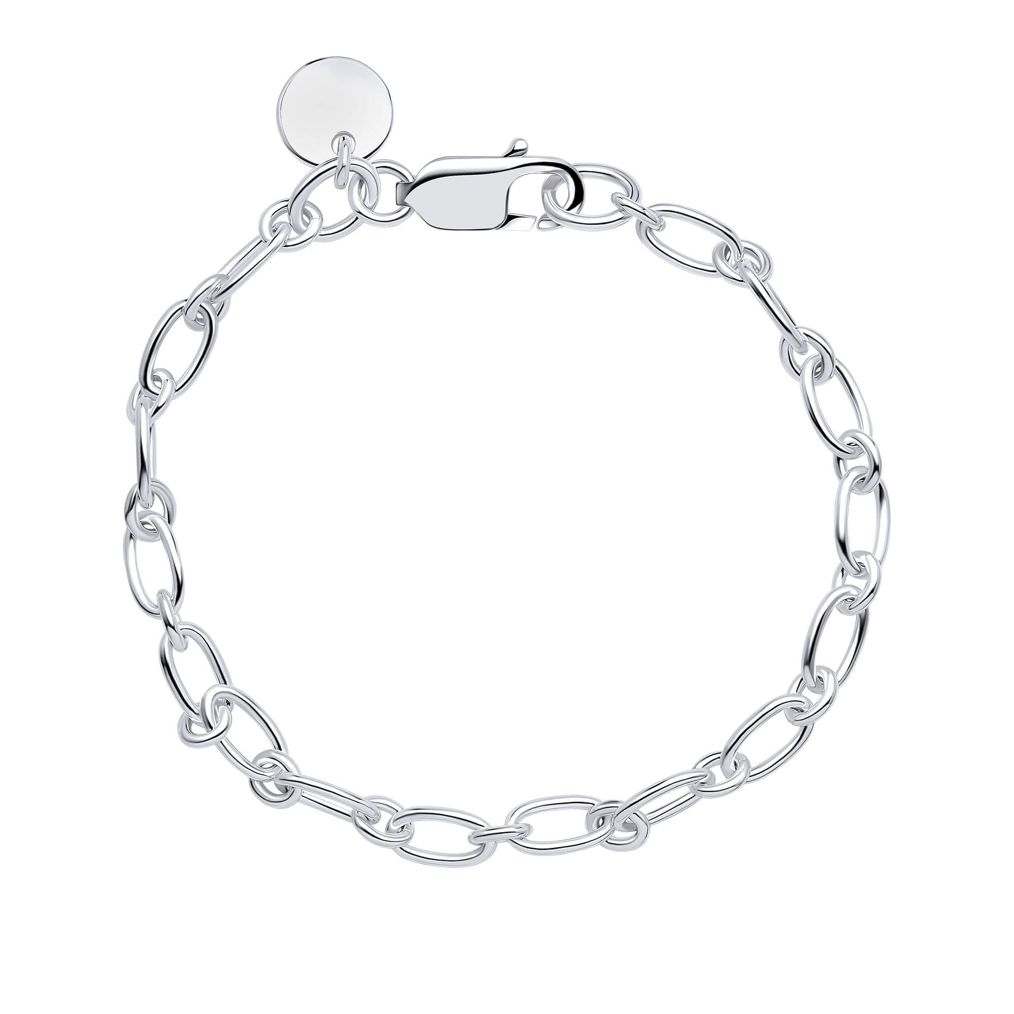 Silver Long Link Chain Bracelet With Tag