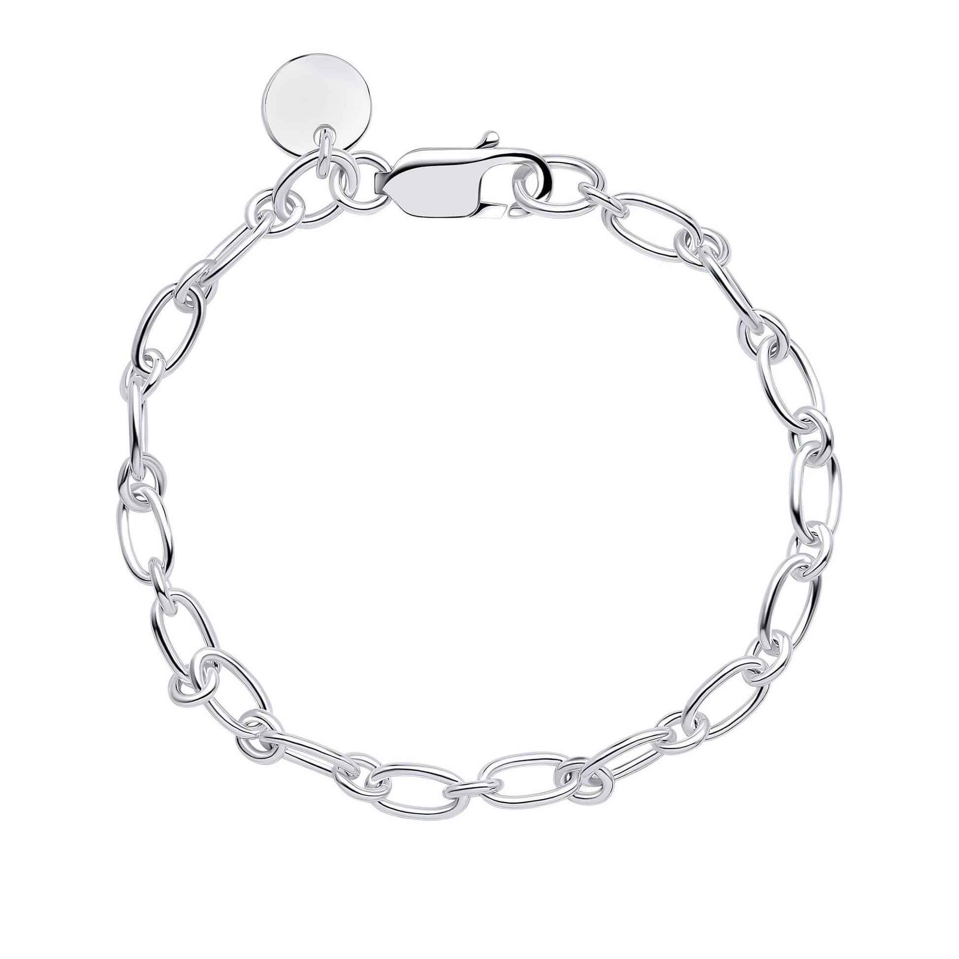 Silver Long Link Chain Bracelet With Tag
