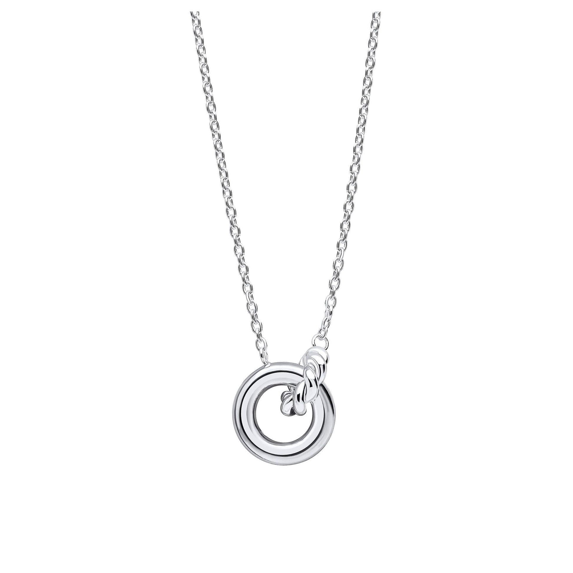 Silver Rope & Plain Circle Linked Necklace On Trace Chain