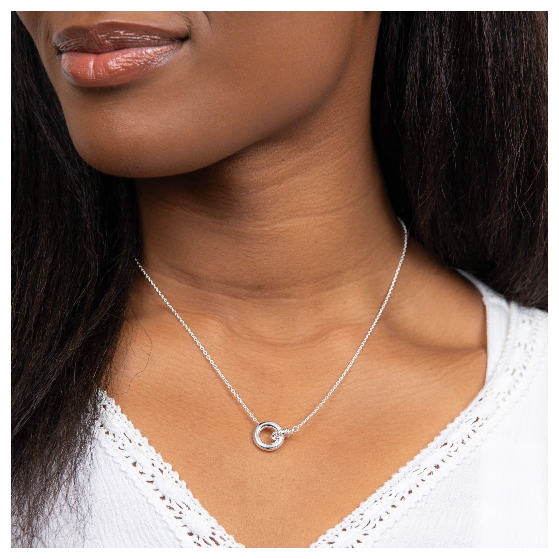 Silver Rope & Plain Circle Linked Necklace On Trace Chain