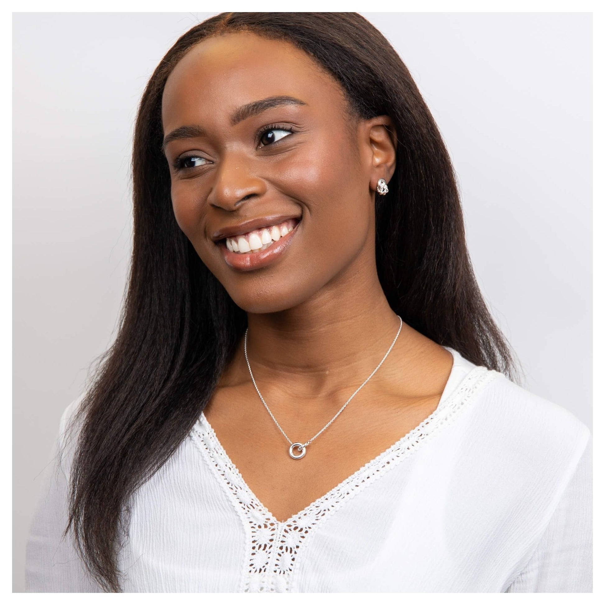 Silver Rope & Plain Circle Linked Necklace On Trace Chain