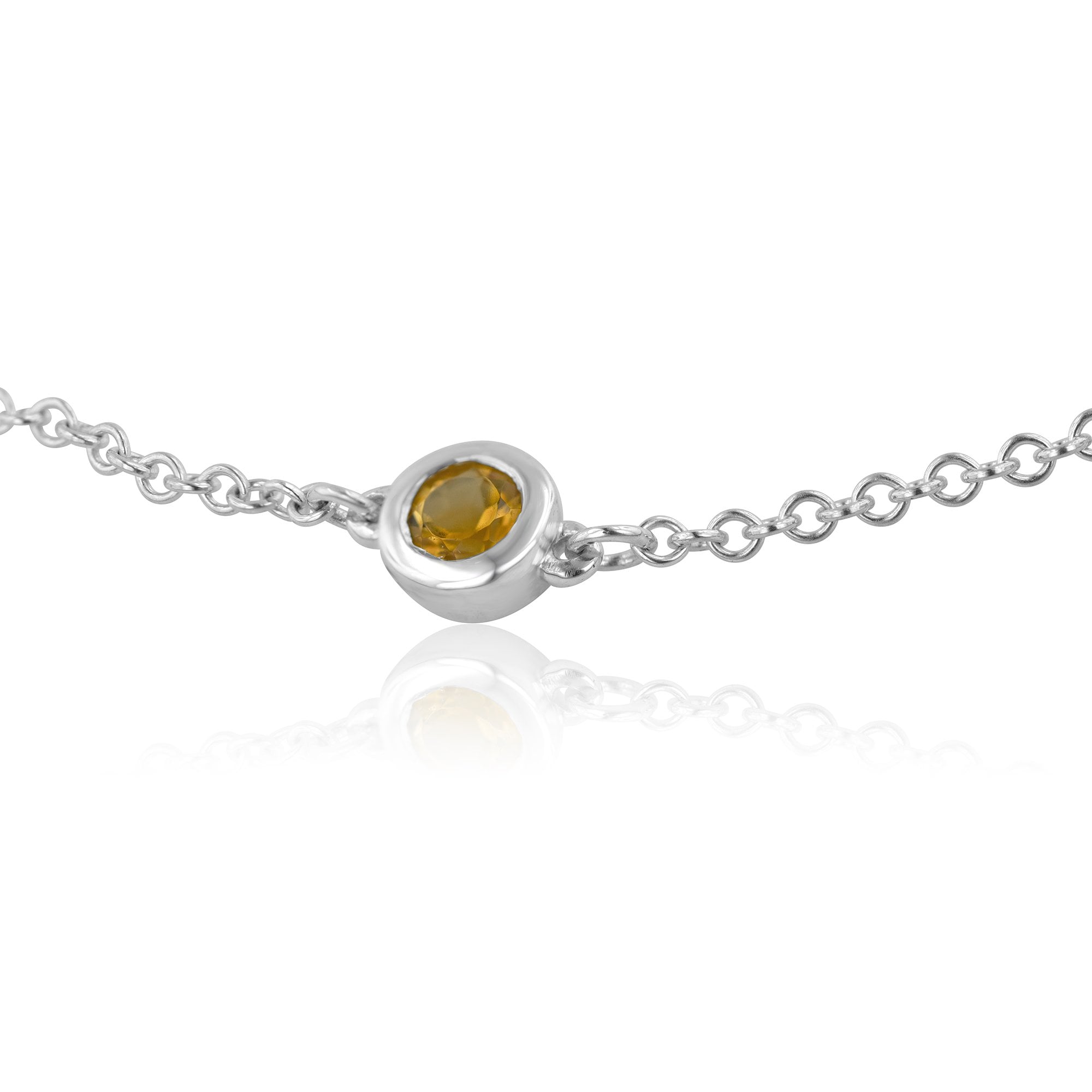 Delicate Sterling Silver Citrine Charm Bracelet (November Birthstone)