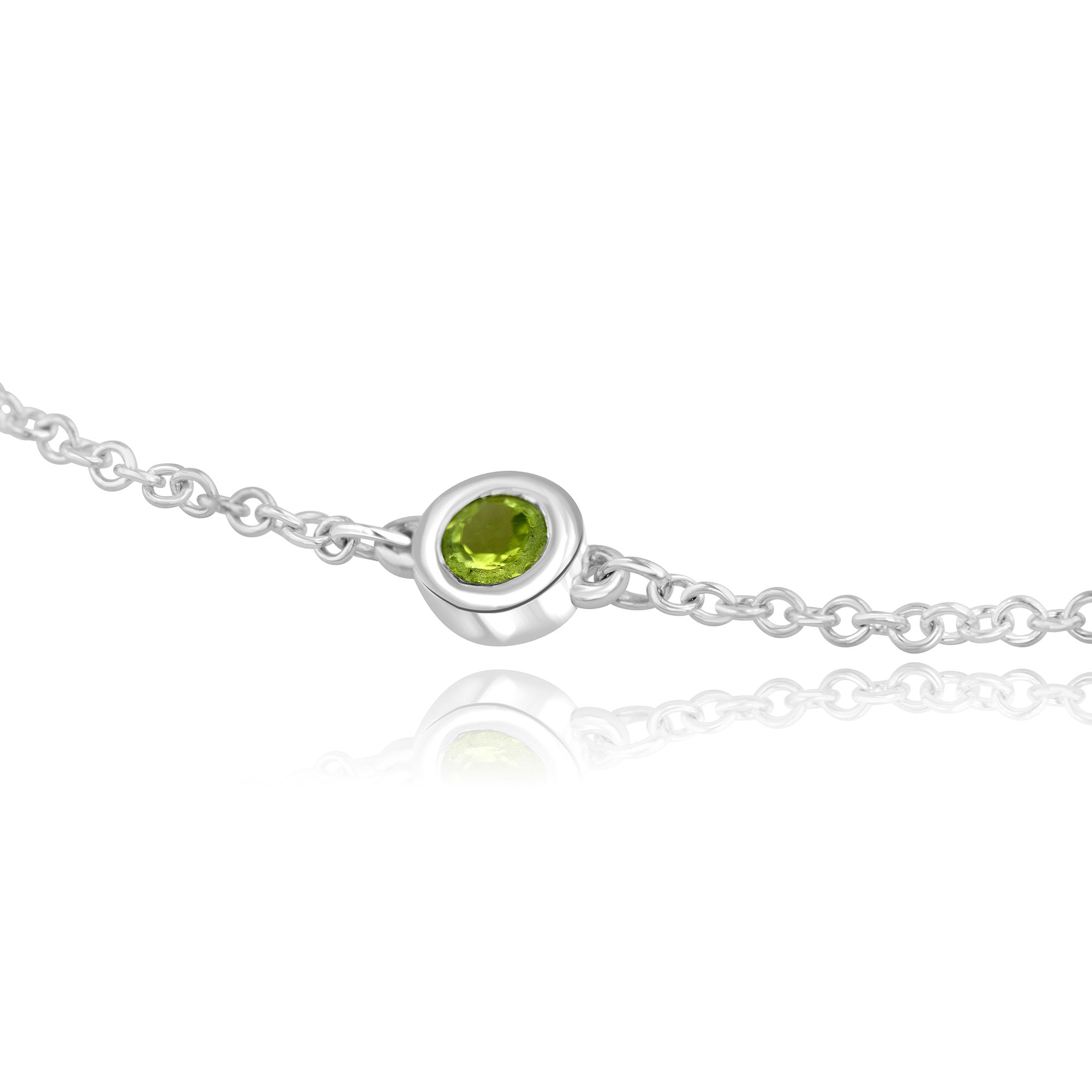 Delicate Sterling Silver Peridot Charm Bracelet (August Birthstone)