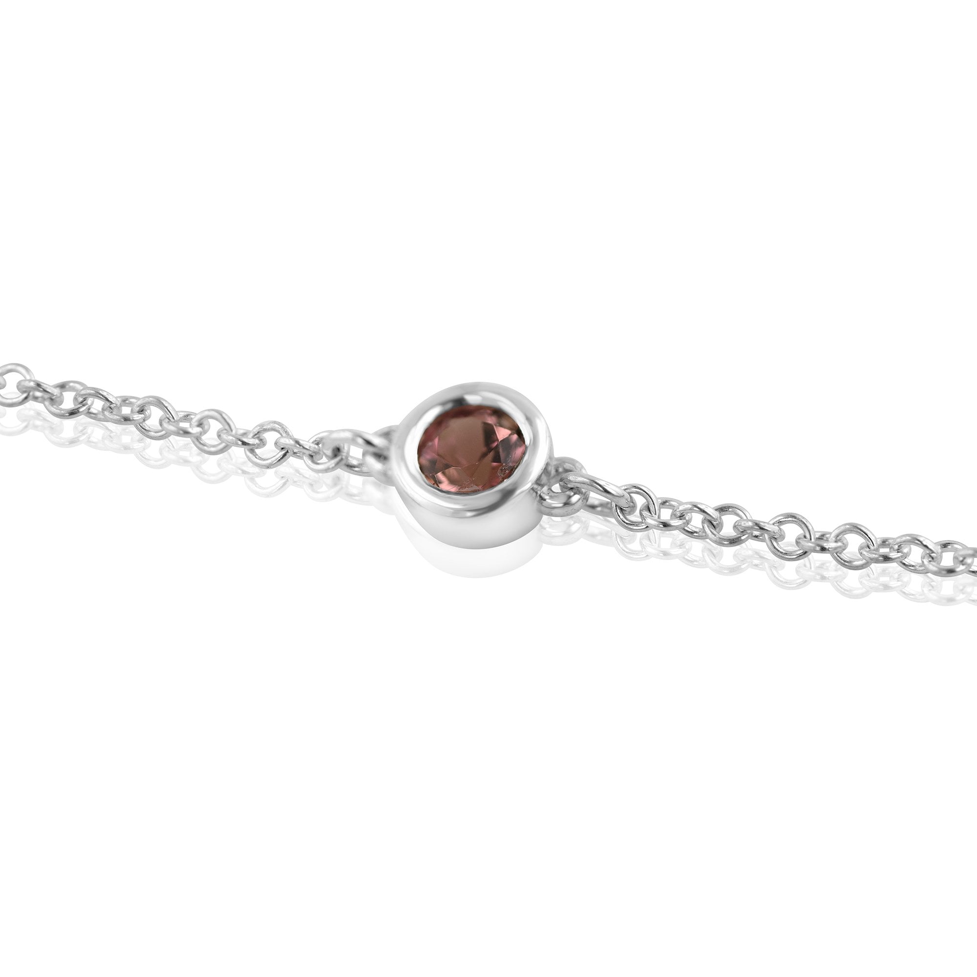 Sterling Silver Pink Tourmaline Charm Bracelet (October Birthstone)